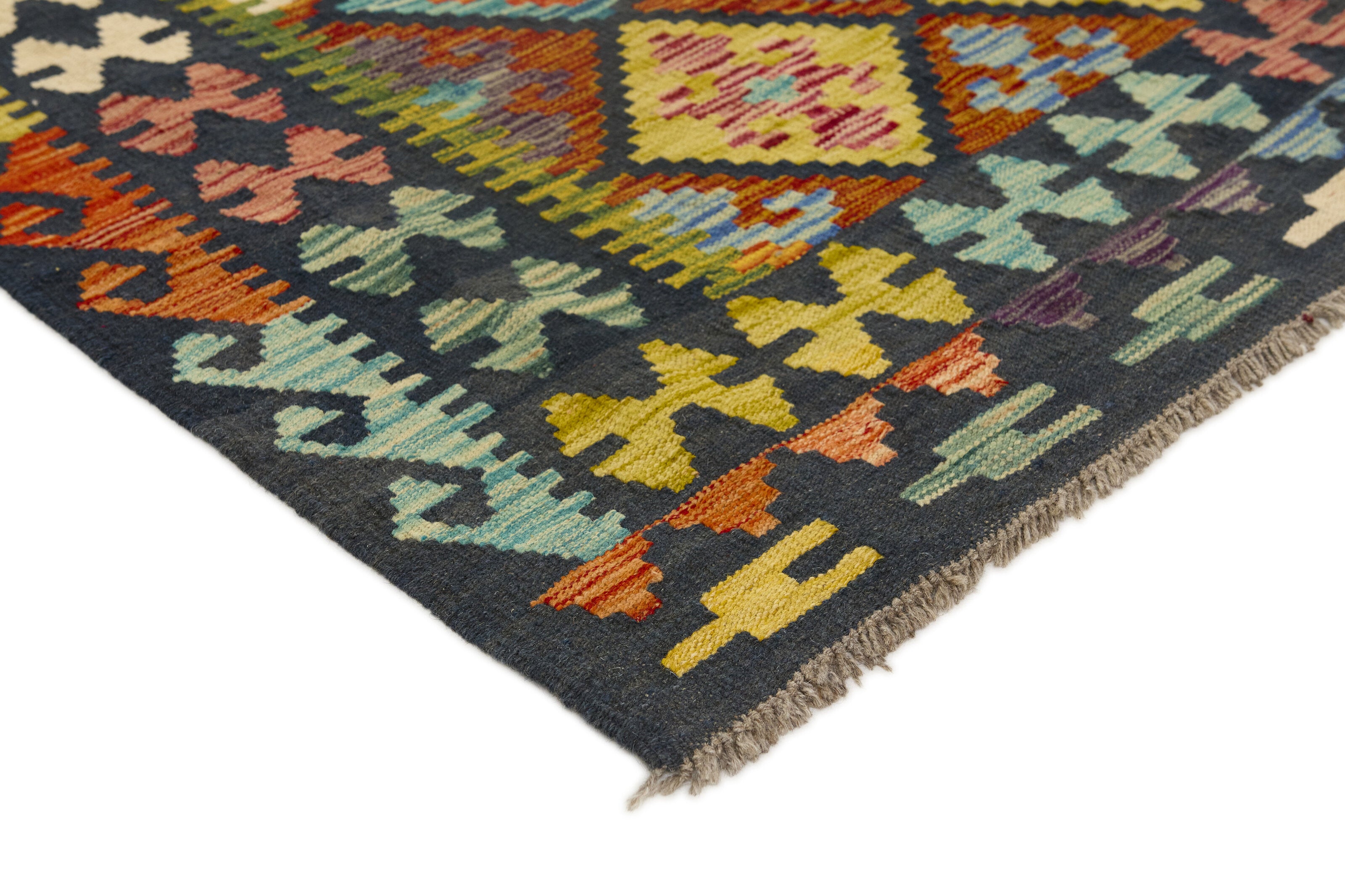 Authentic Persian Kilim flatweave rug with traditional multicolour pattern