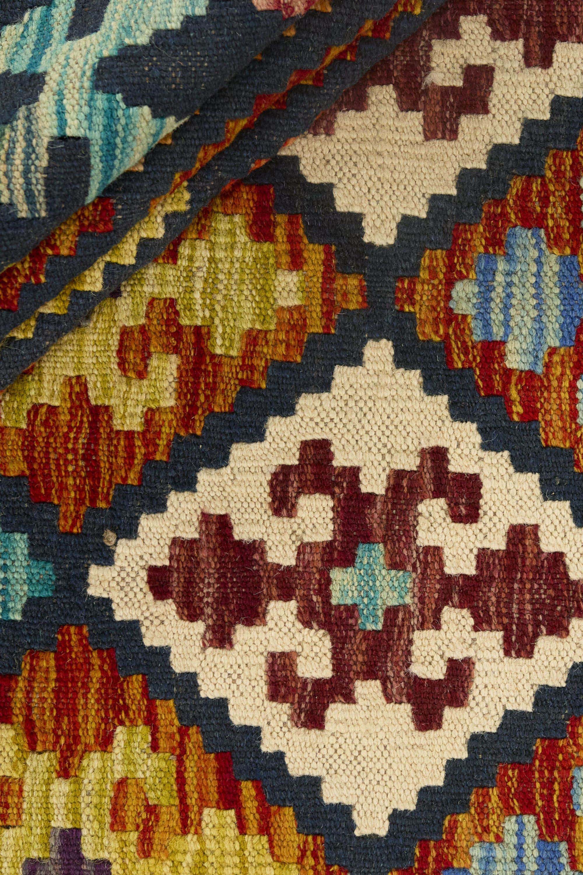 Authentic Persian Kilim flatweave rug with traditional multicolour pattern