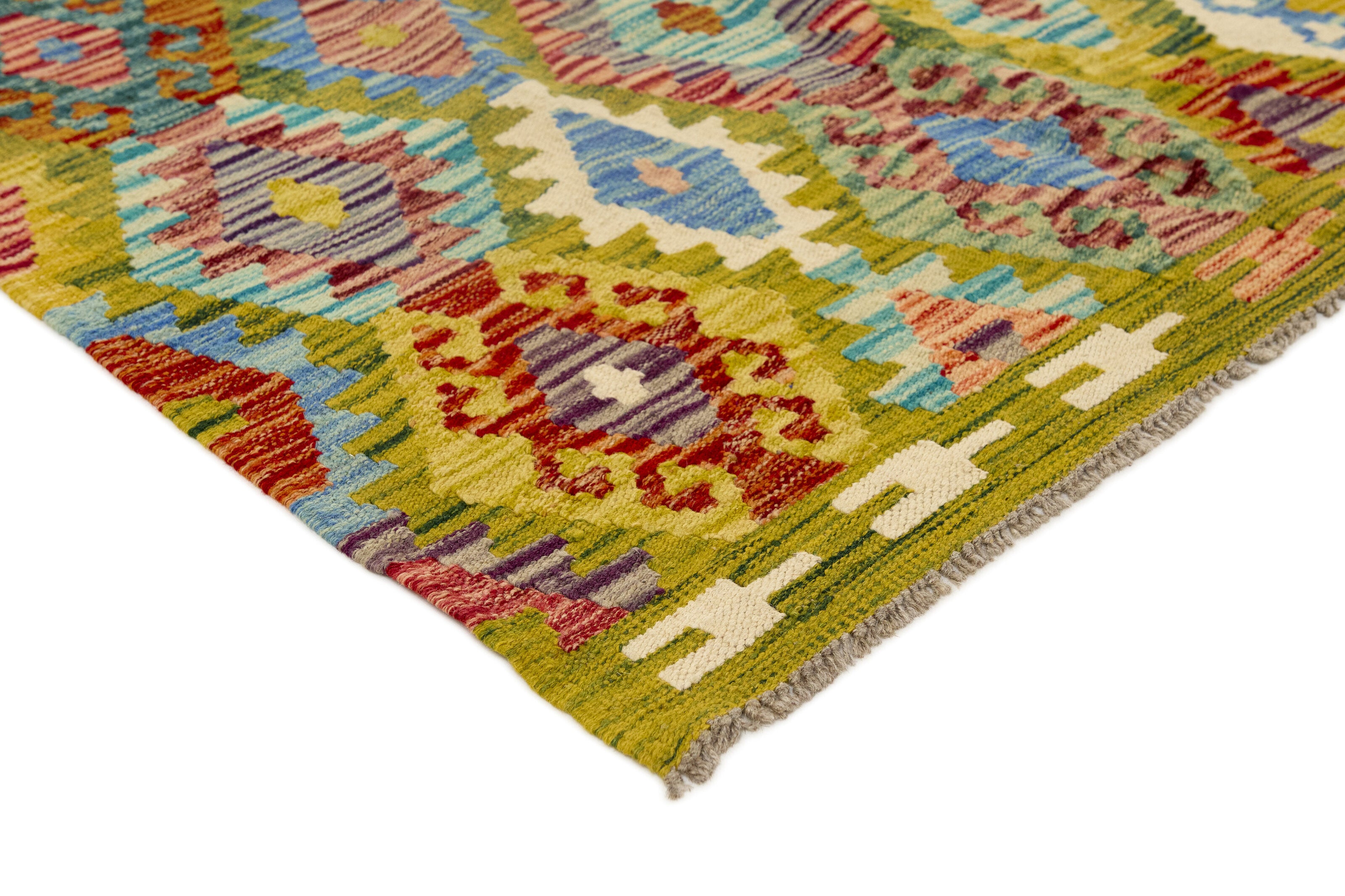 Authentic Persian Kilim flatweave rug with traditional multicolour pattern