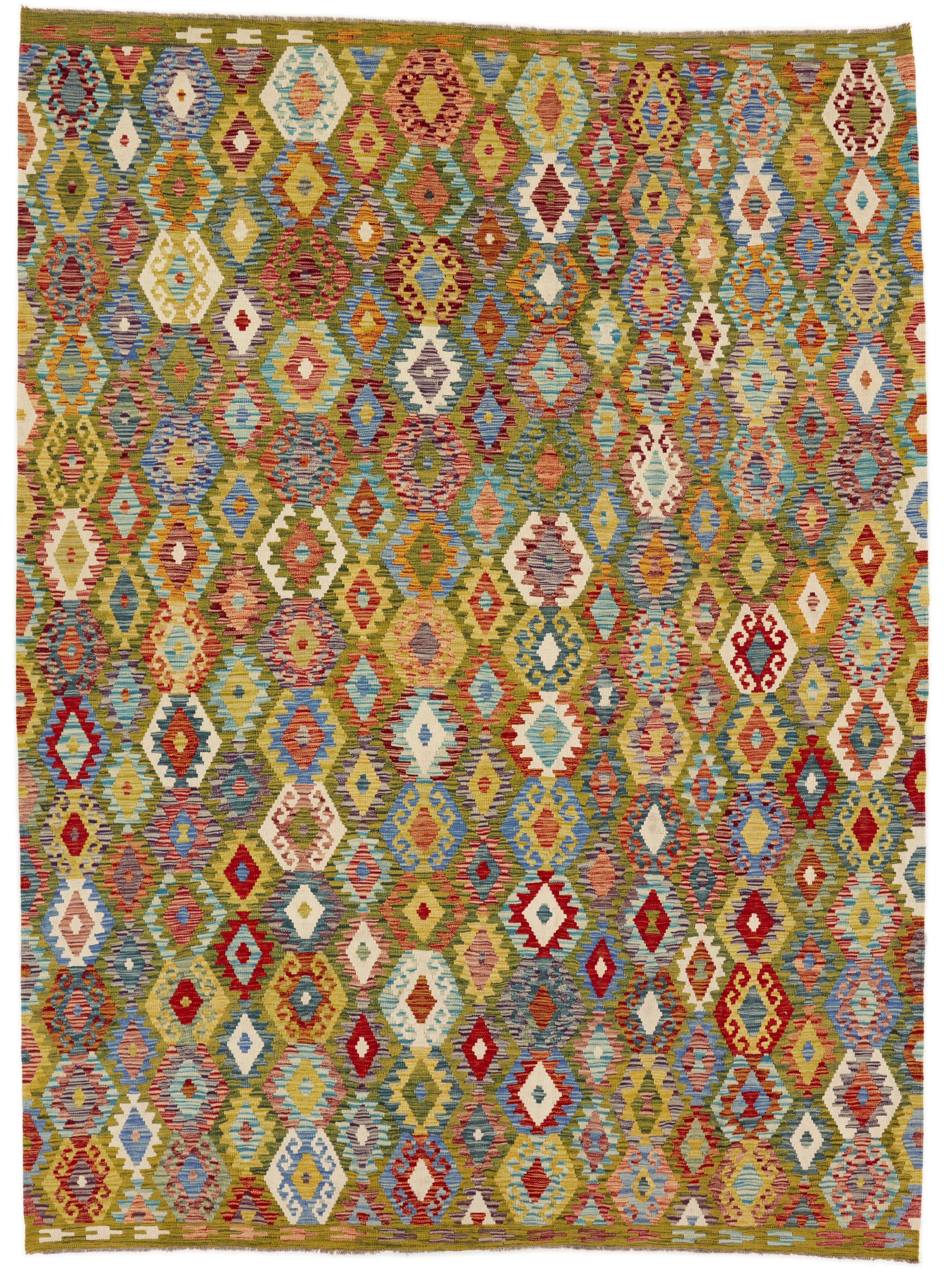 Authentic Persian Kilim flatweave rug with traditional multicolour pattern