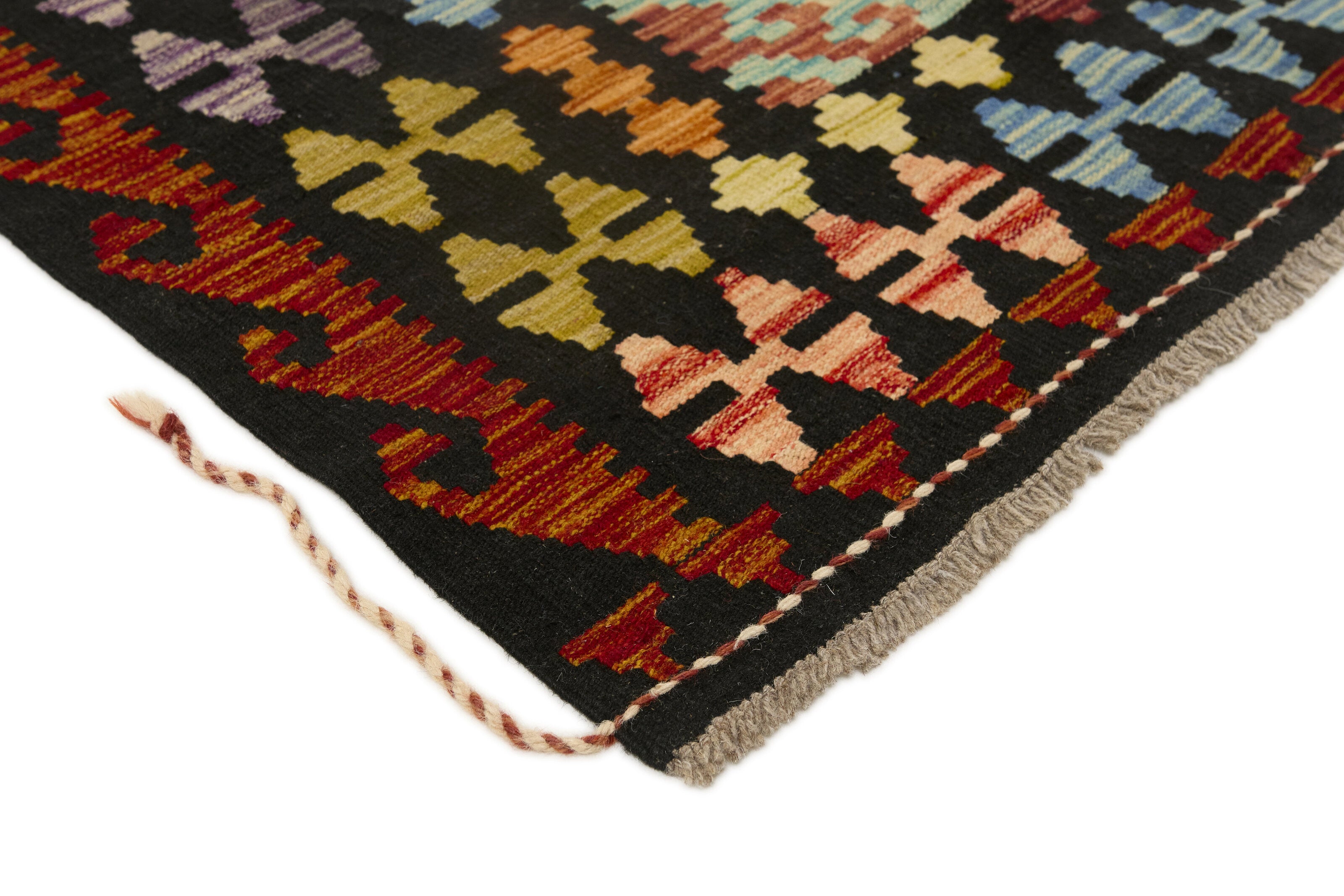 Authentic Persian Kilim flatweave rug with traditional multicolour pattern