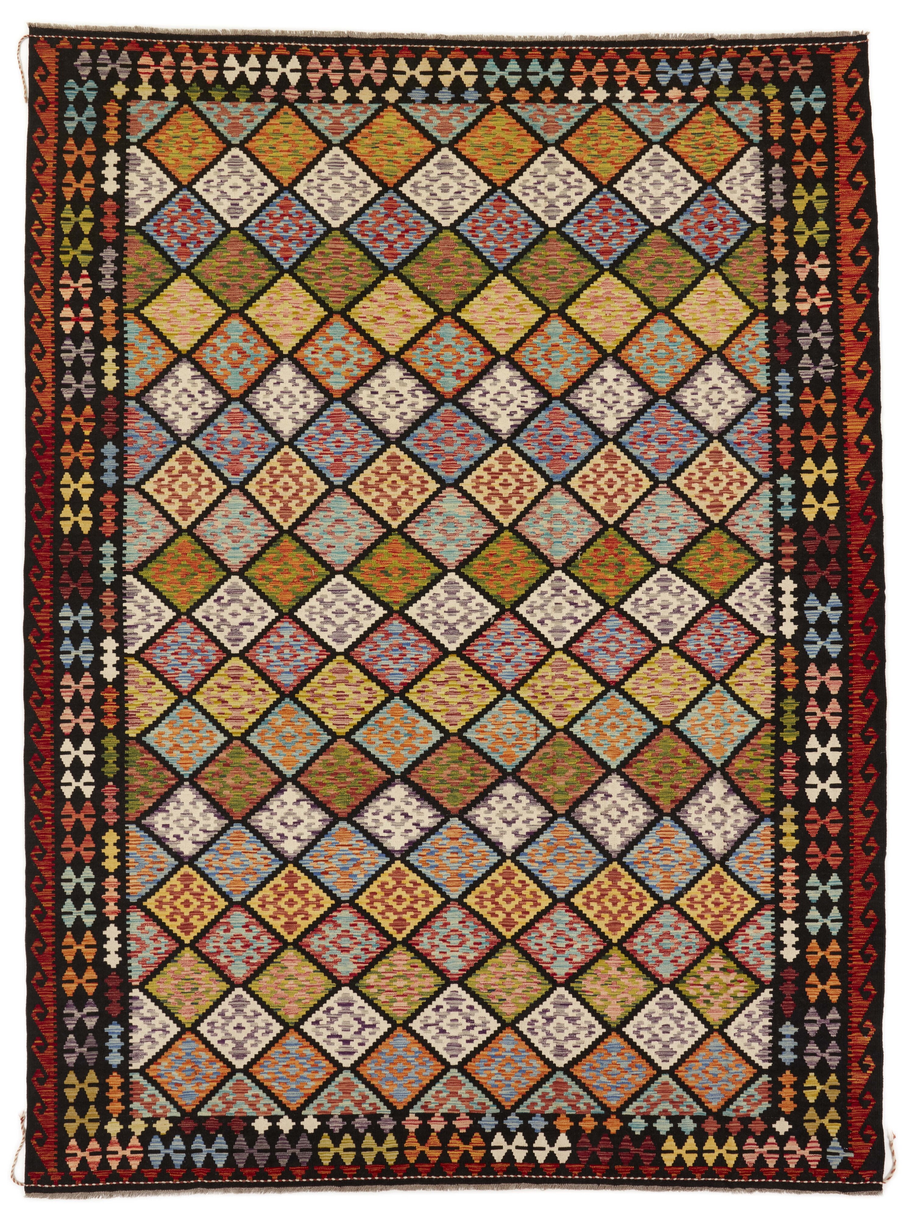 Authentic Persian Kilim flatweave rug with traditional multicolour pattern