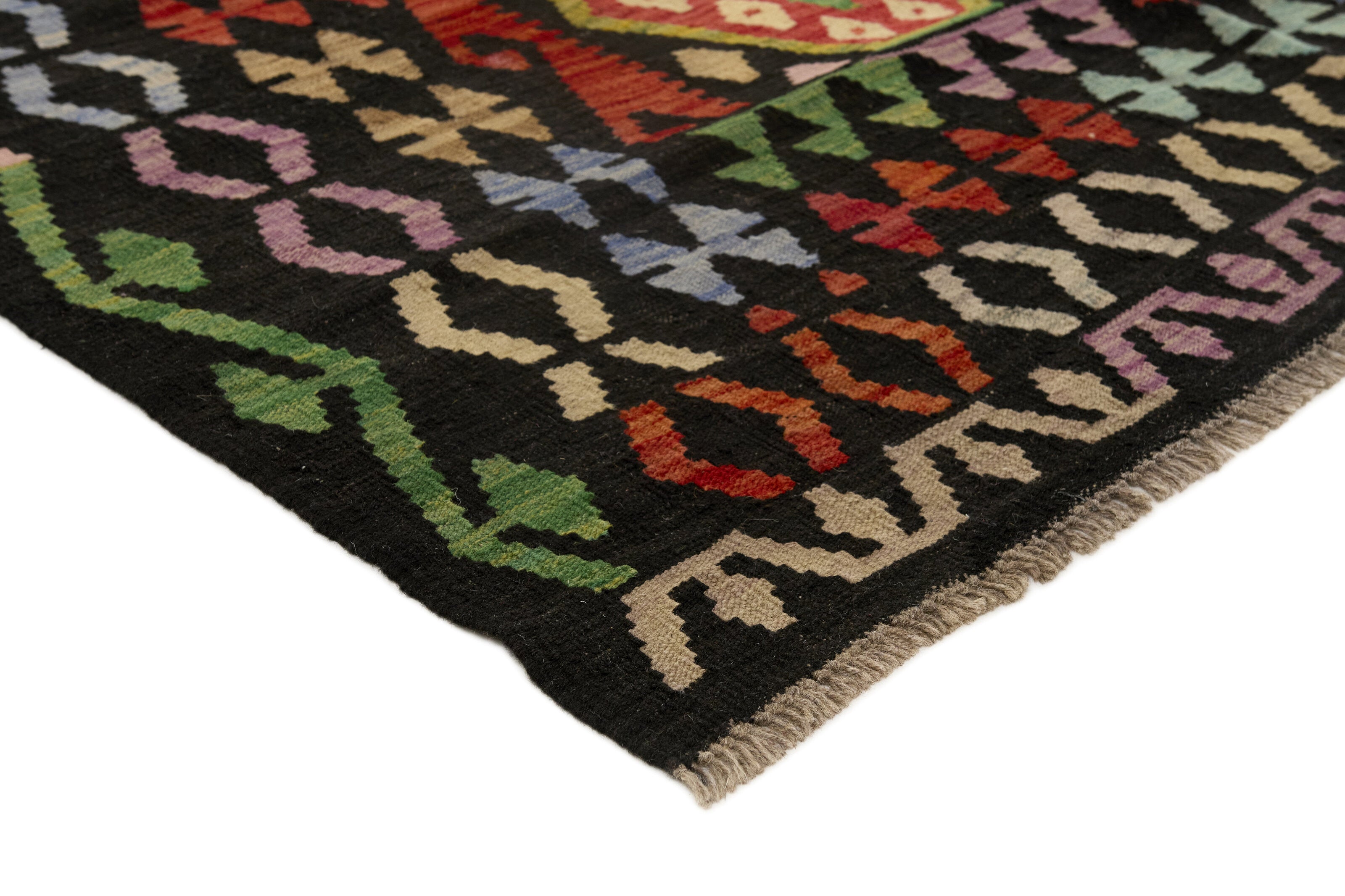 Authentic Persian Kilim flatweave rug with traditional multicolour pattern