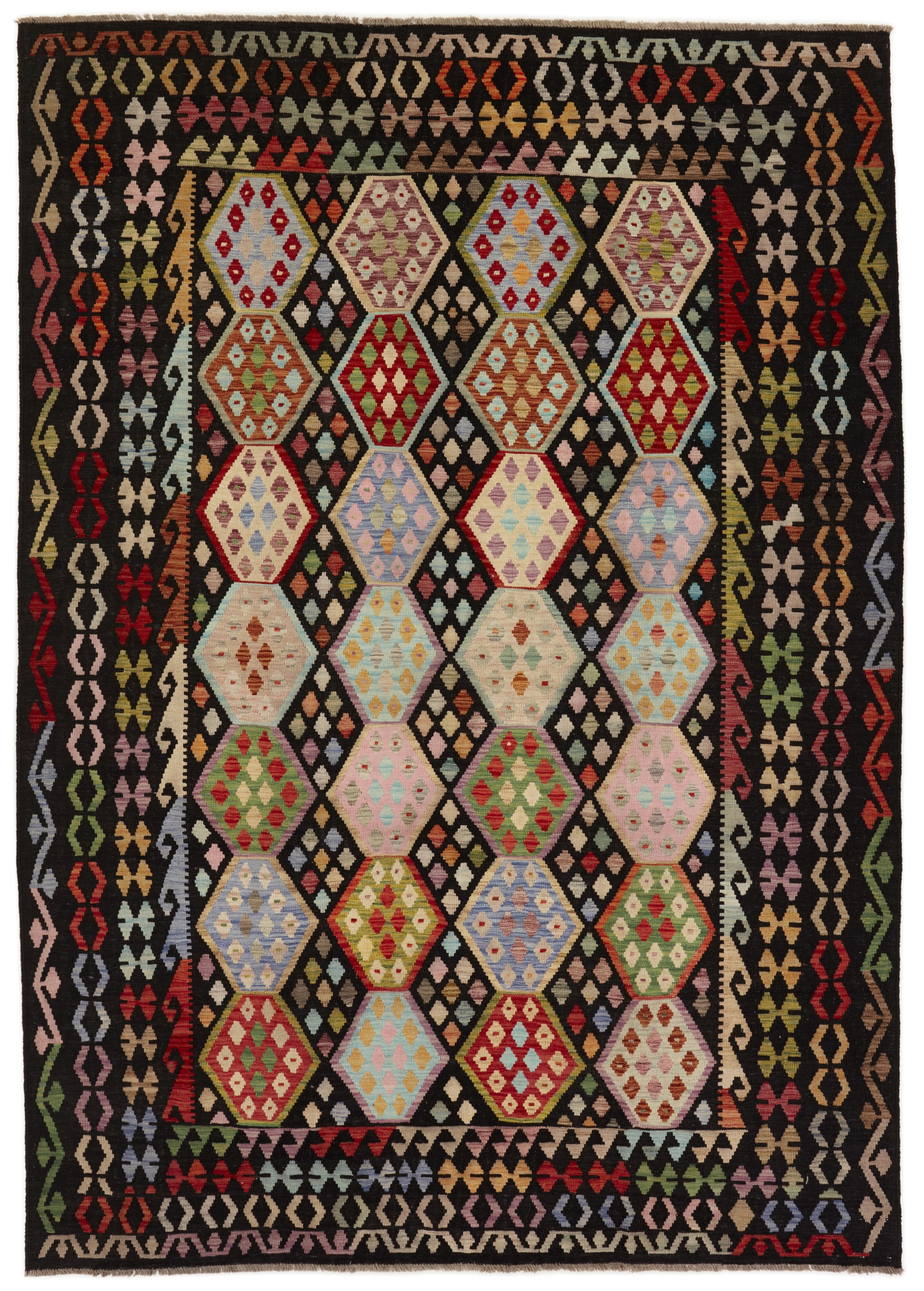 Authentic Persian Kilim flatweave rug with traditional multicolour pattern