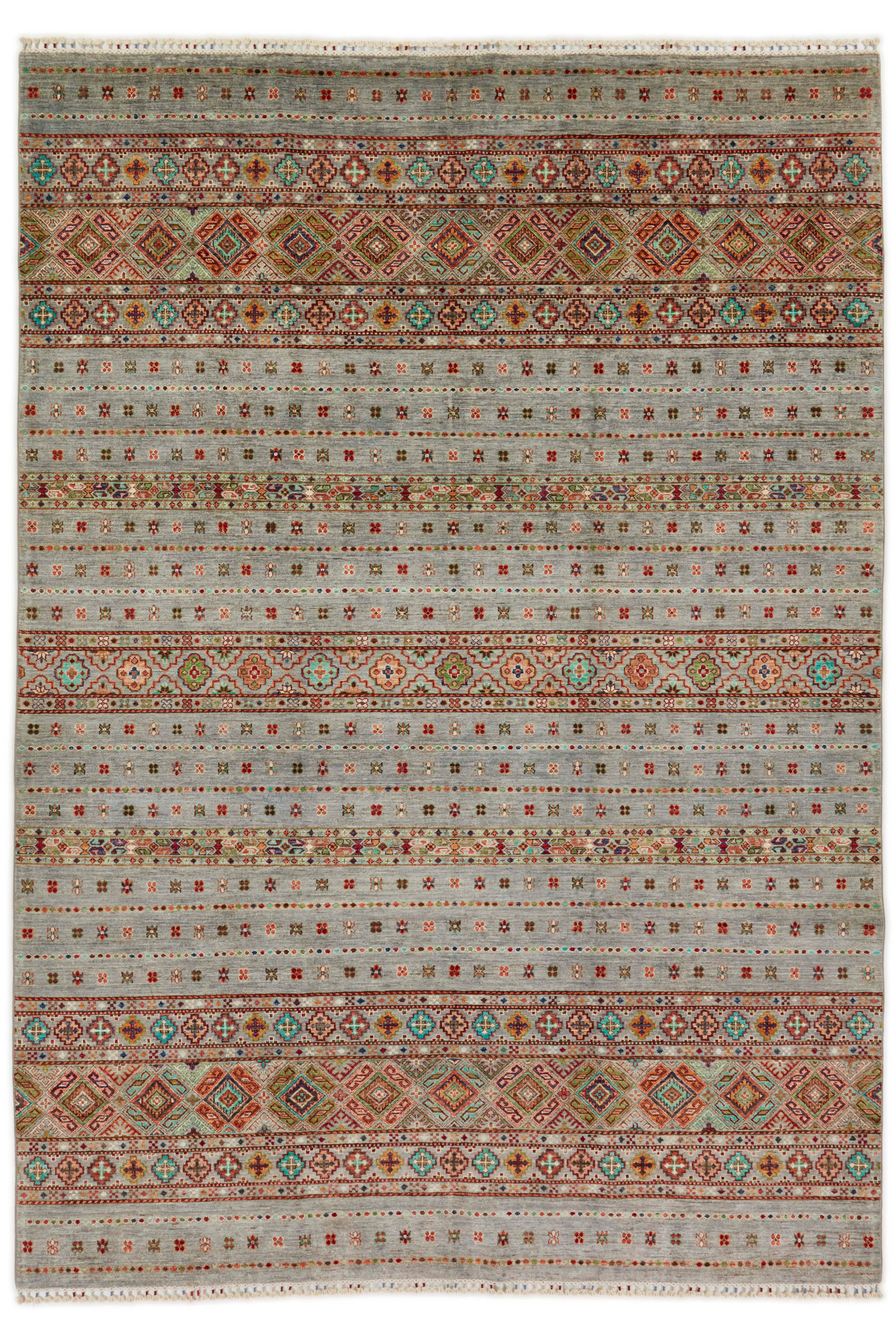 Authentic oriental Shall collection rug with traditional tile pattern in multicolour.