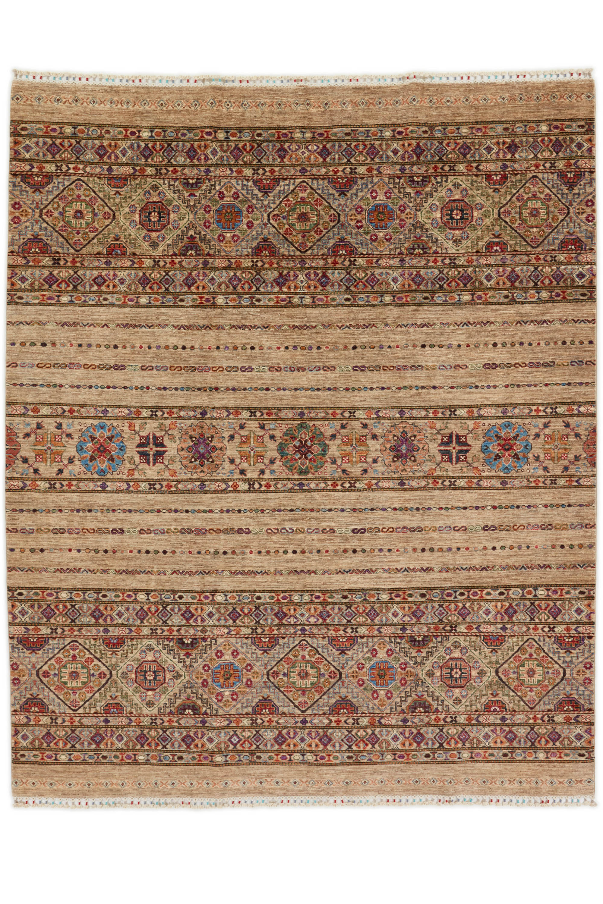 Authentic oriental Shall collection rug with traditional tile pattern in multicolour.