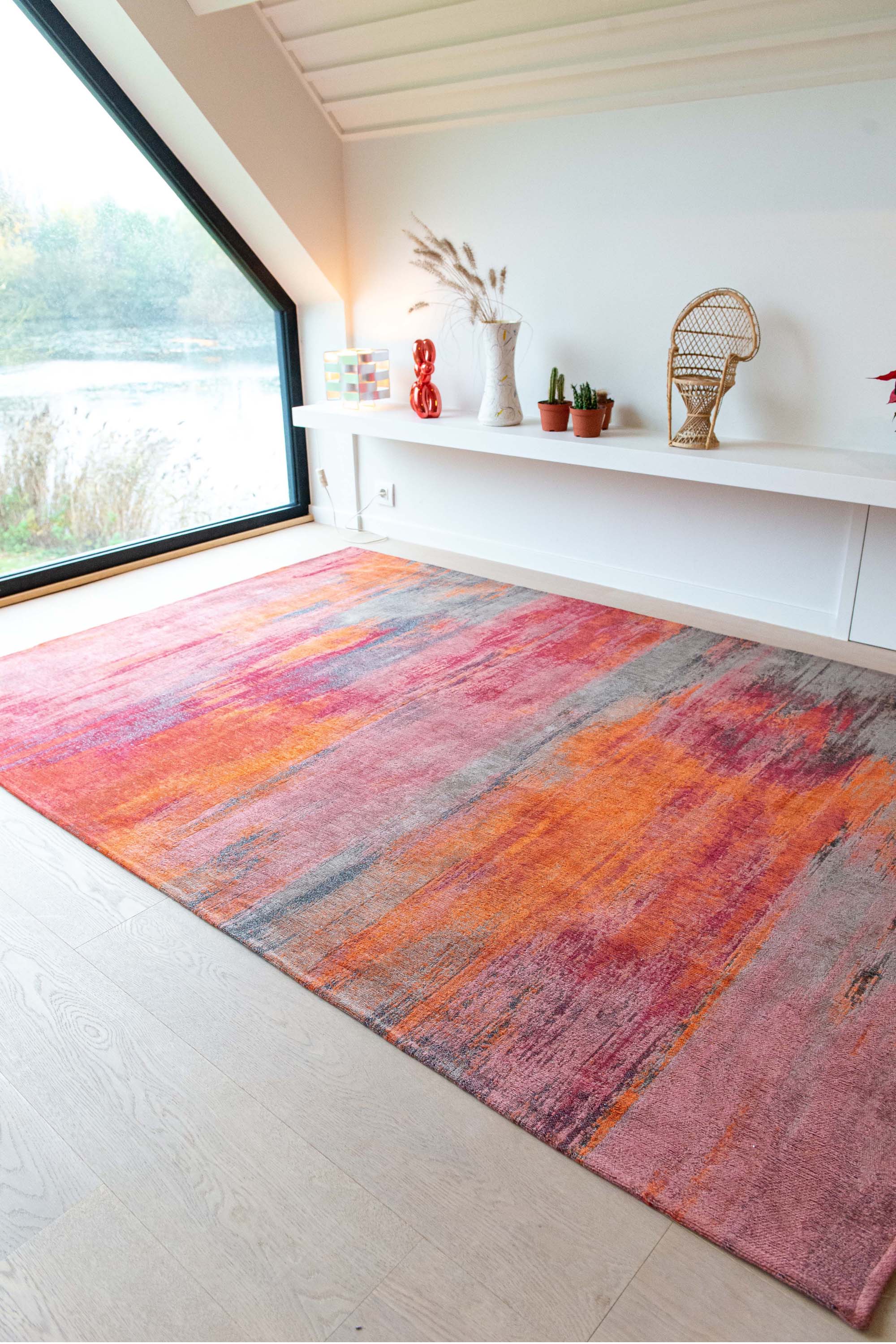 red, pink and orange abstract rug