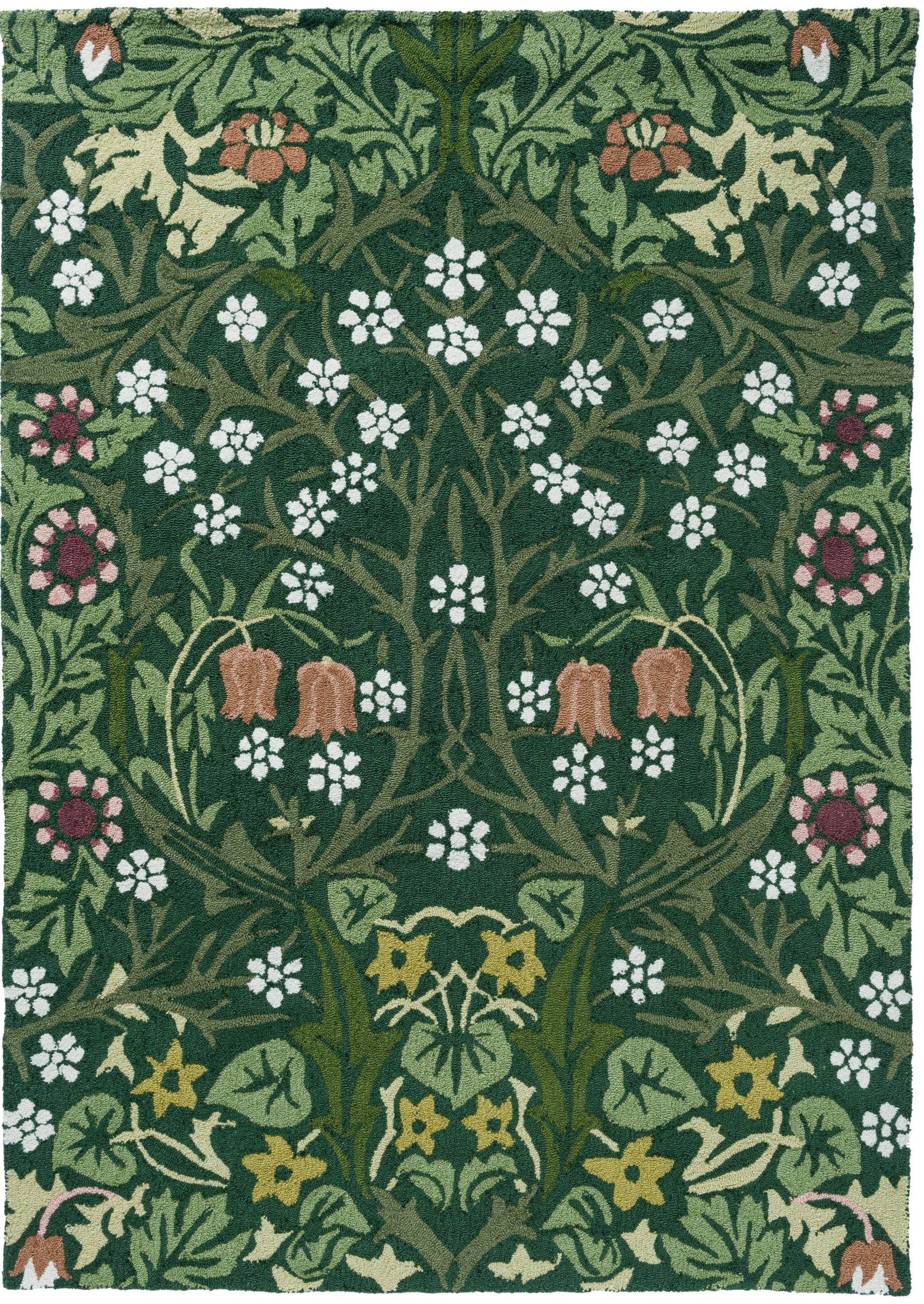 green indoor/outdoor rug with floral pattern