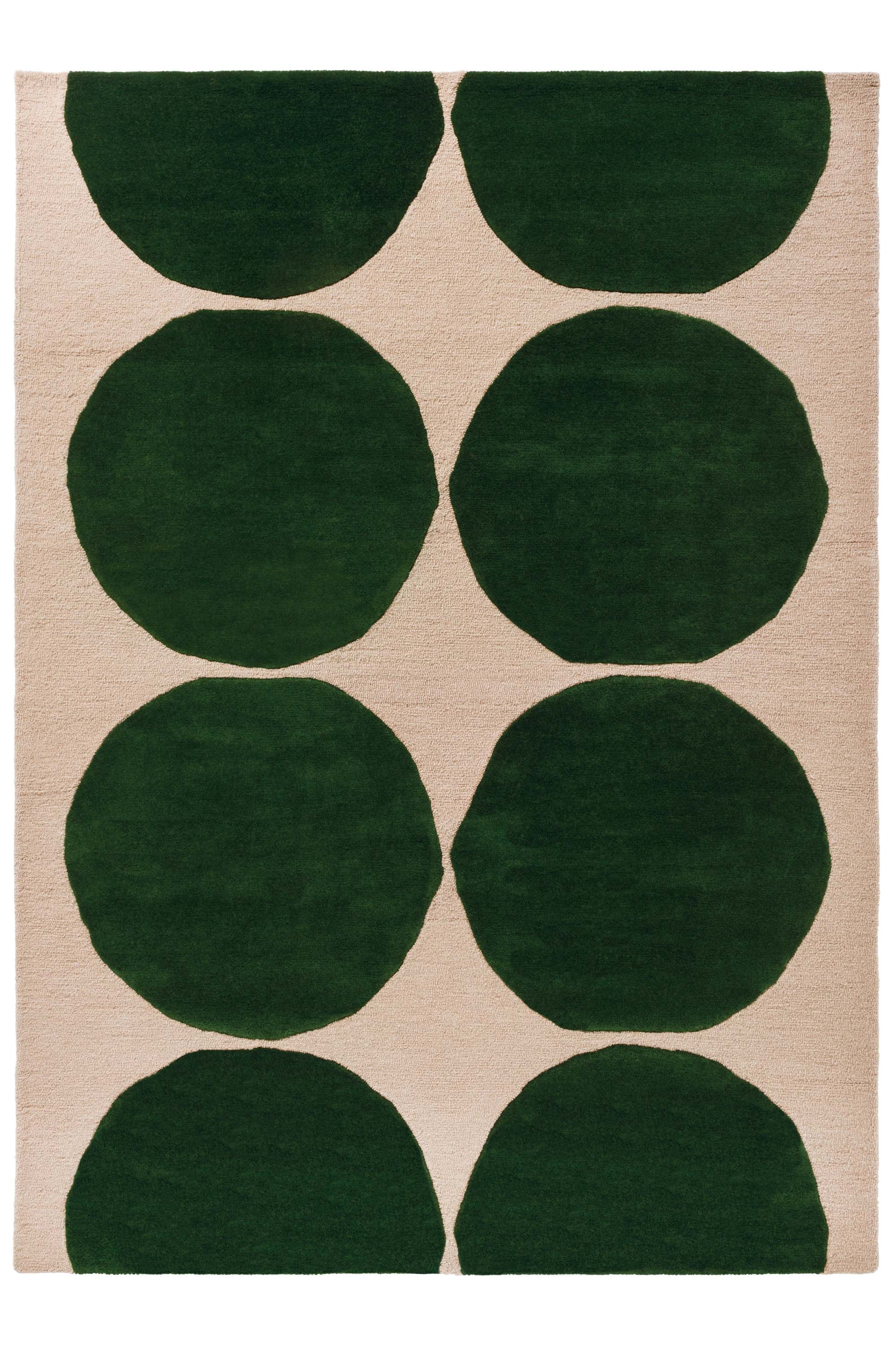 Beige rug with green repeated circle pattern