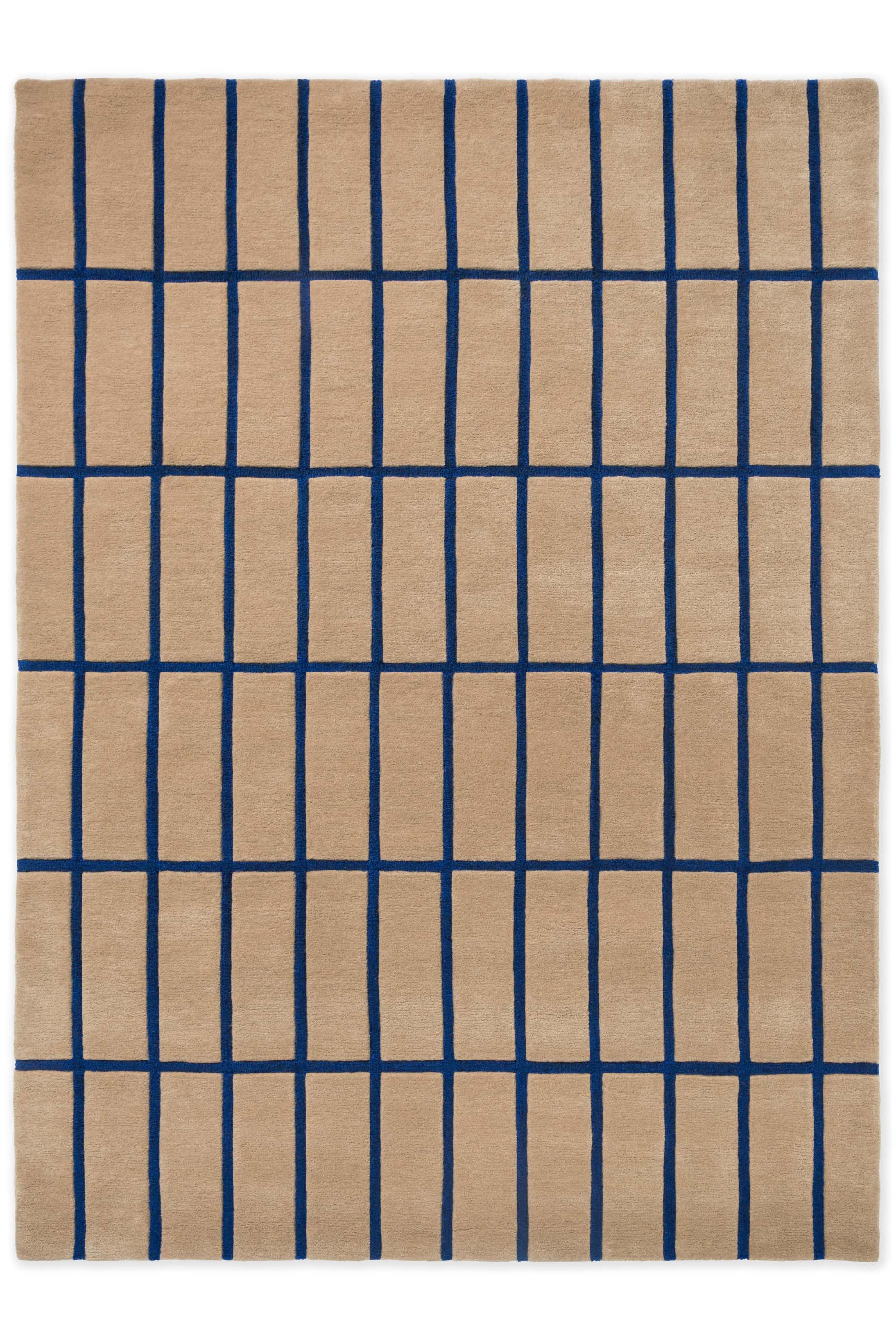 Geometric rug with blue grid pattern