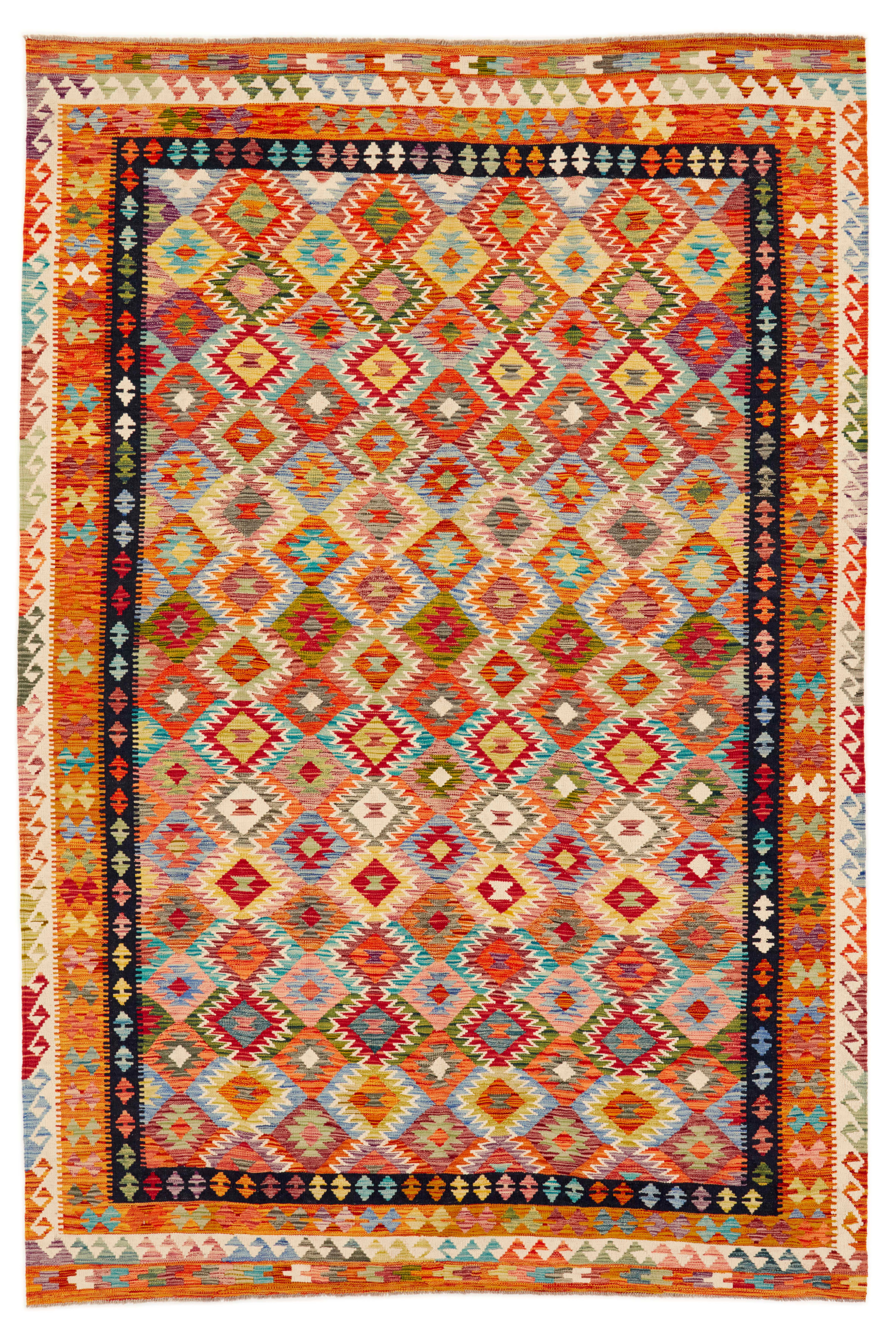 Traditional multicolour Afghan Kelim with border