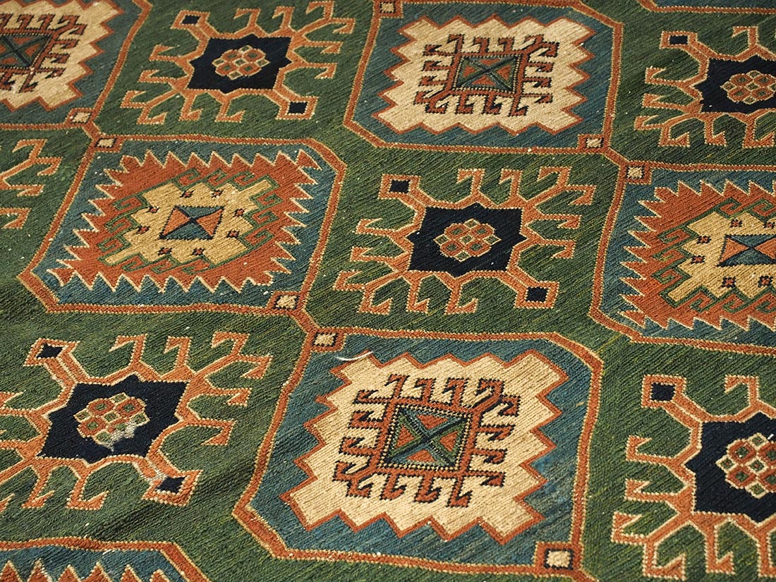 large authentic oriental soumak rug in green