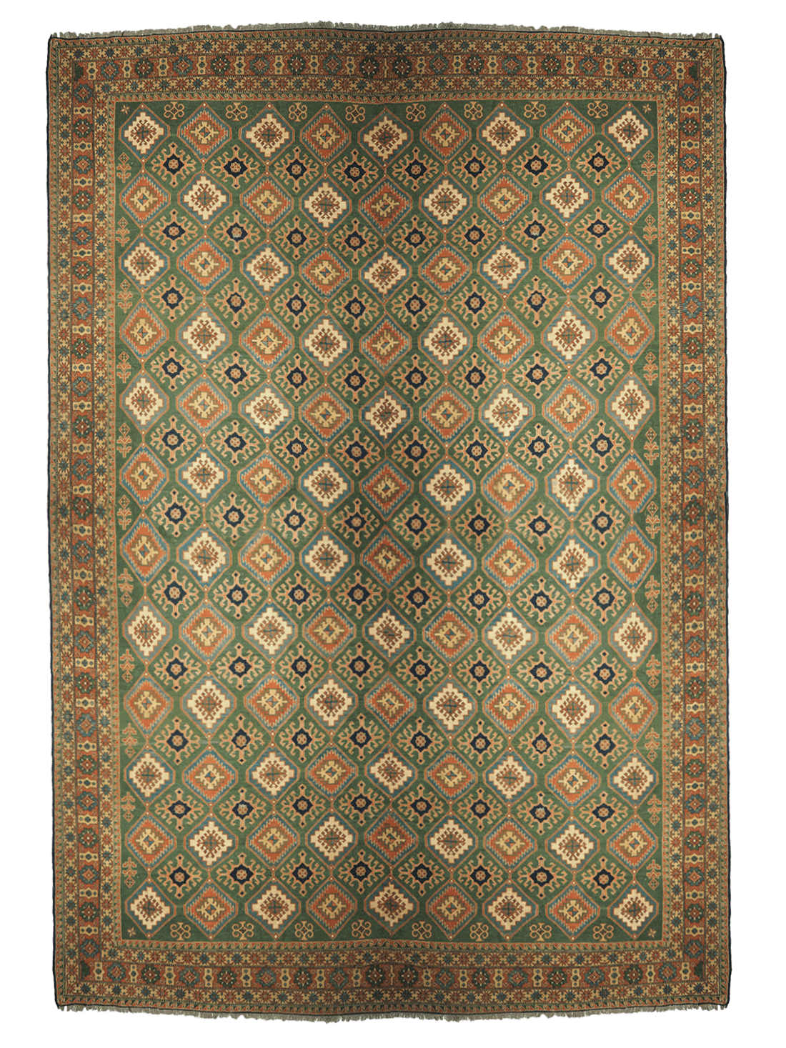 large authentic oriental soumak rug in green