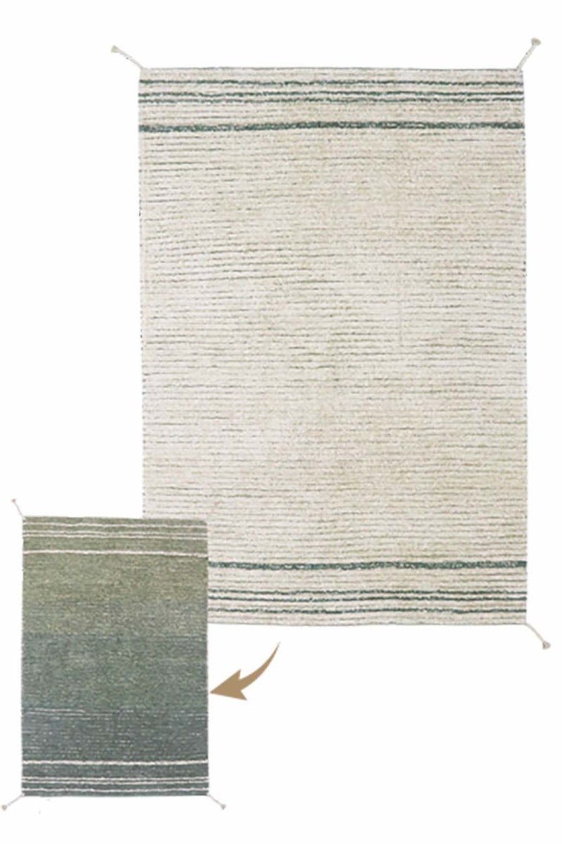 reversible textured rug in beige and blue with soft gradient design
