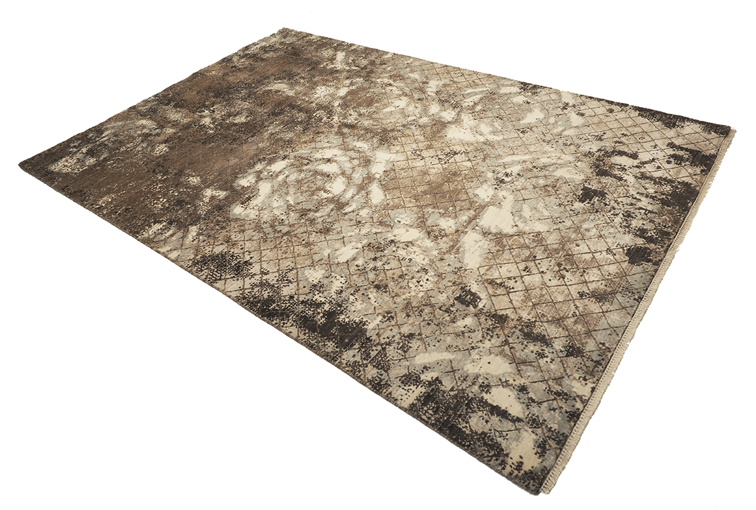 Large area rug with abstract design in grey and beige