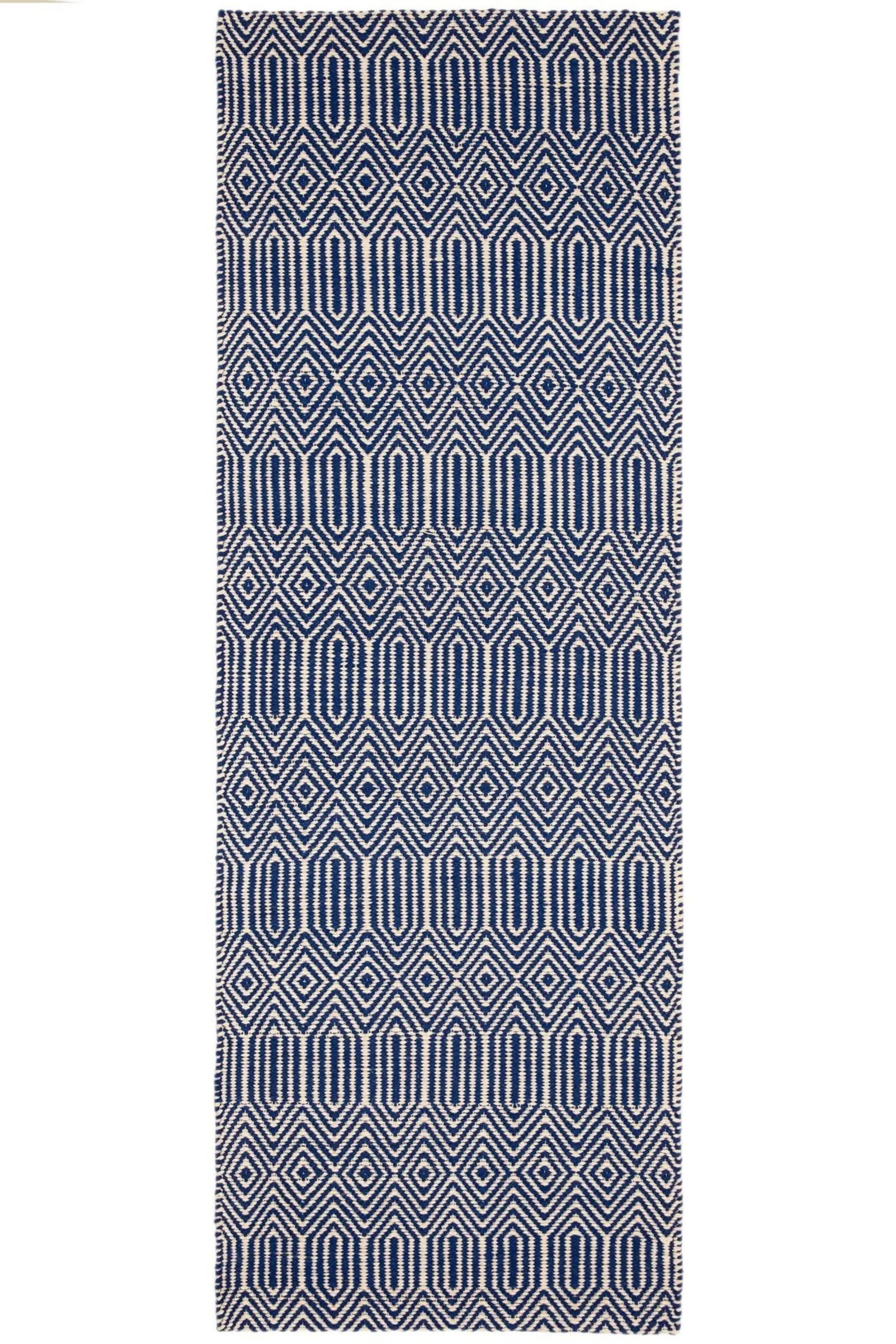 blue and white geometric runner aztec pattern