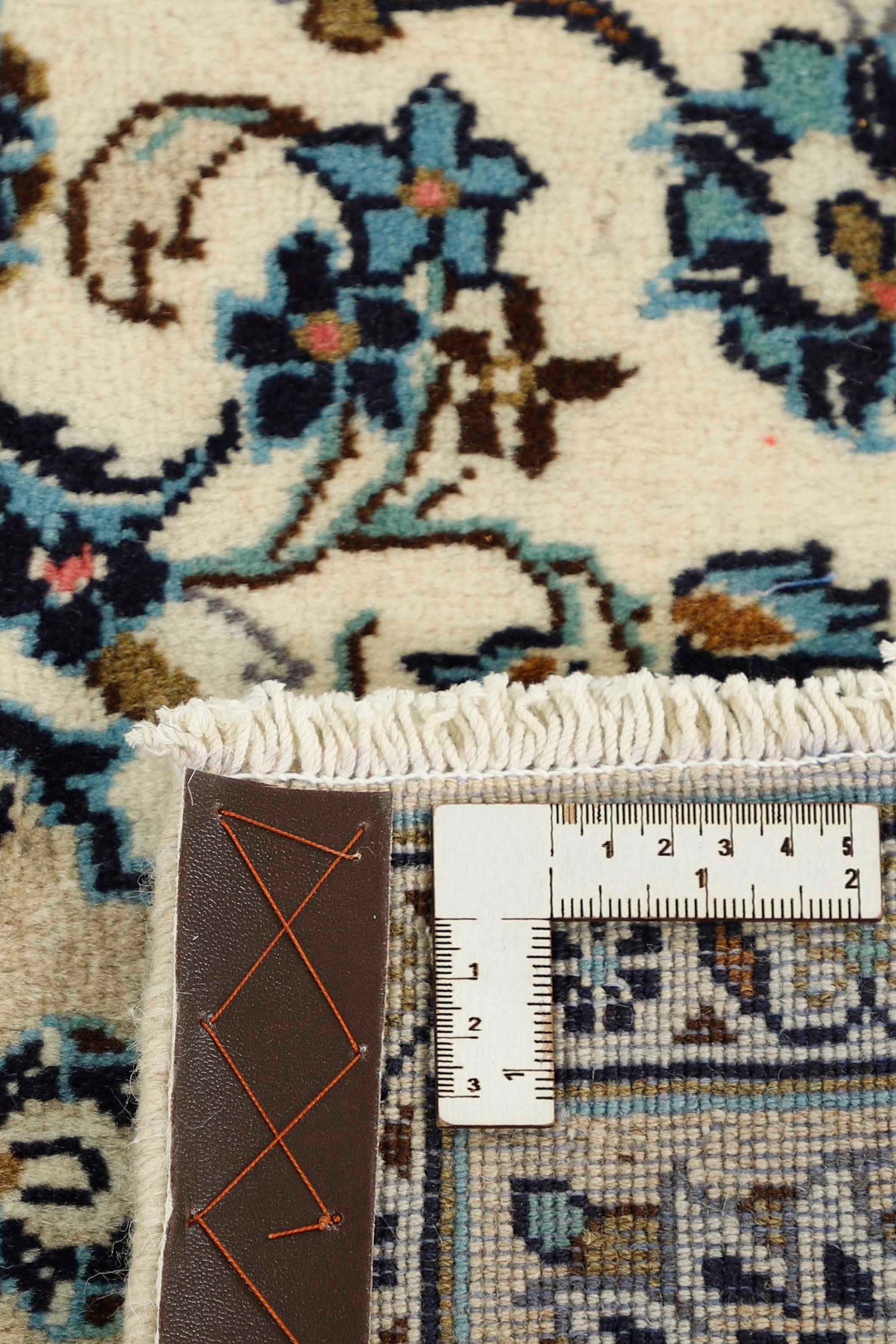 Cream and blue bordered Persian Keshan Fine rug