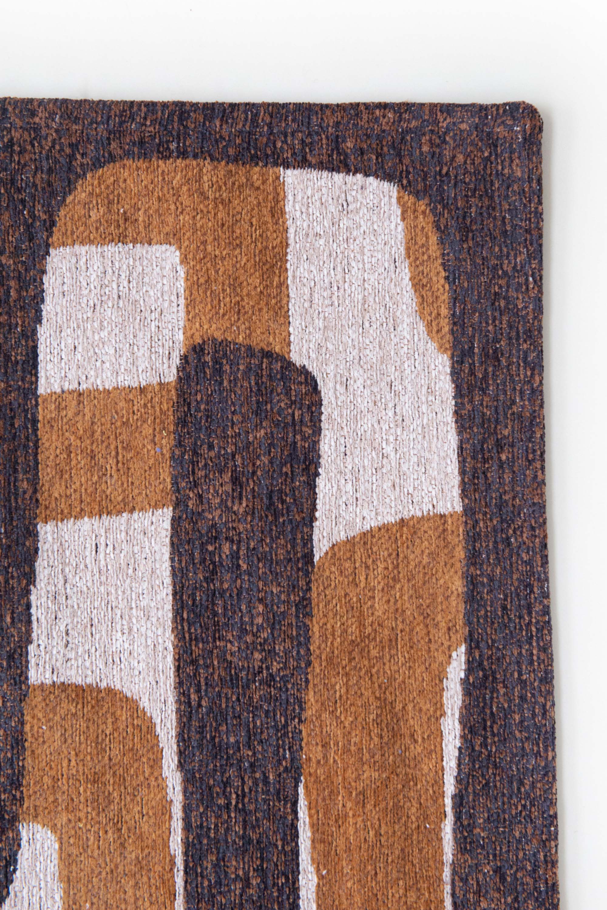 Modern abstract rug with brown maze pattern