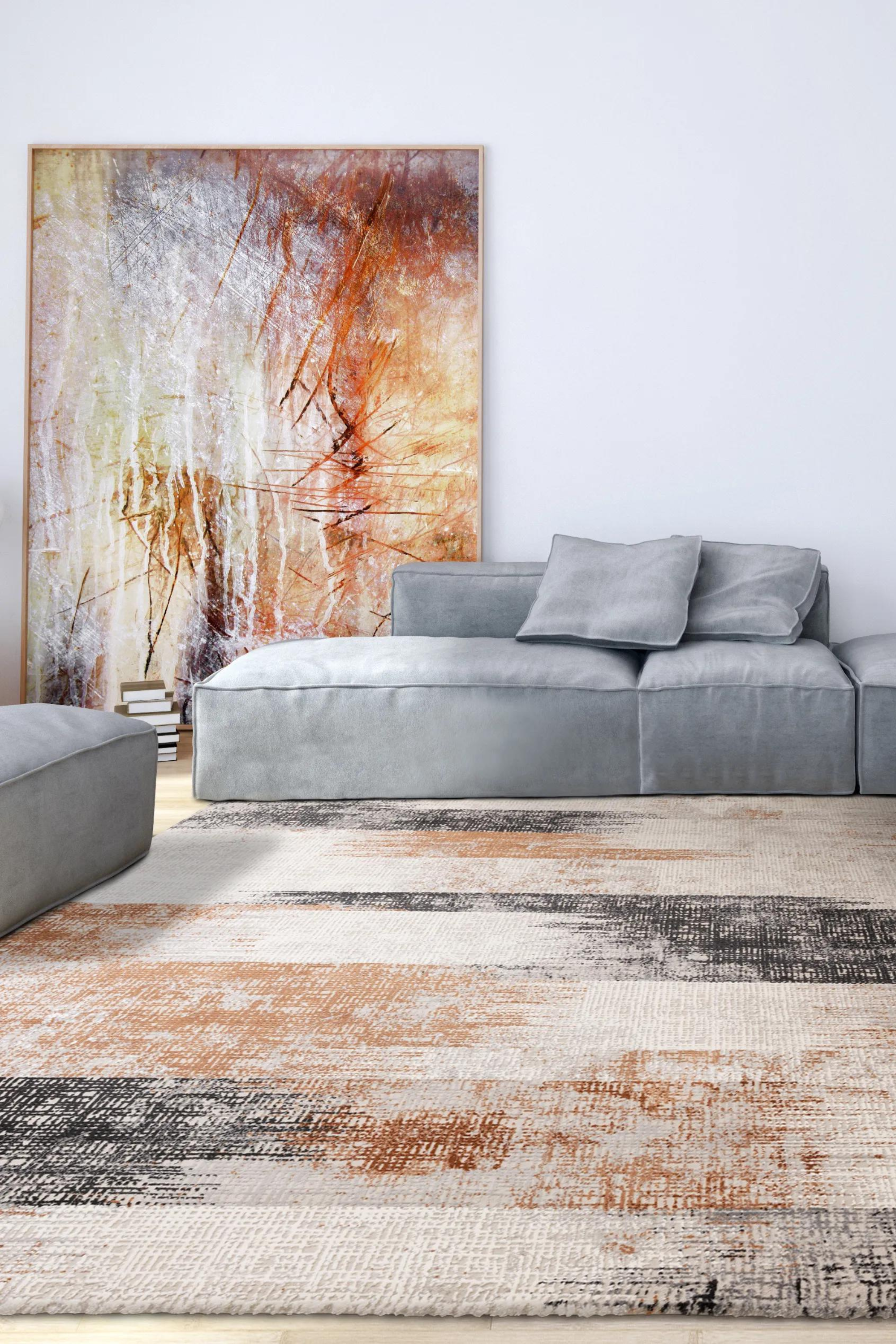 Modern flatweave rug with abstract gold design