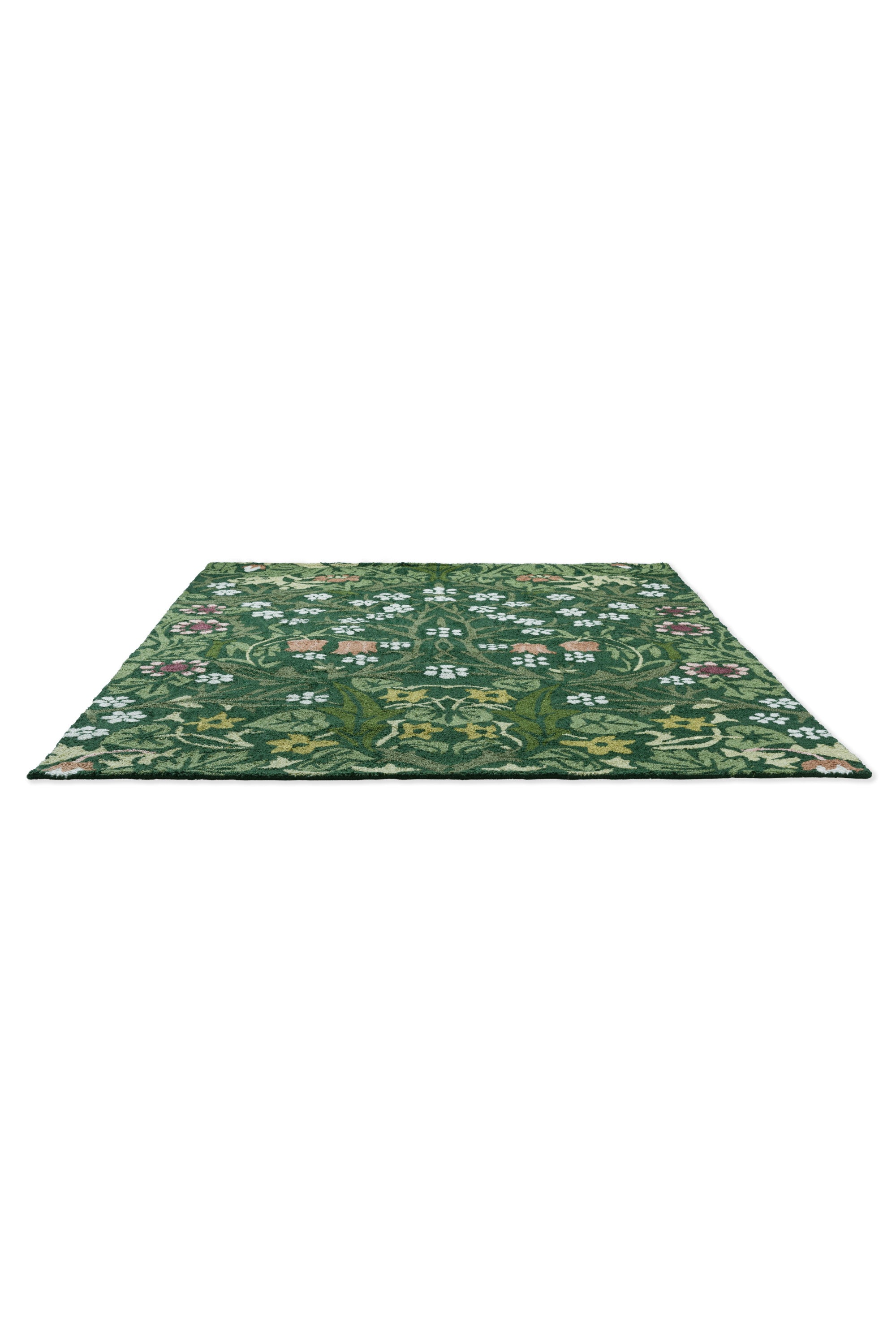 green indoor/outdoor rug with floral pattern