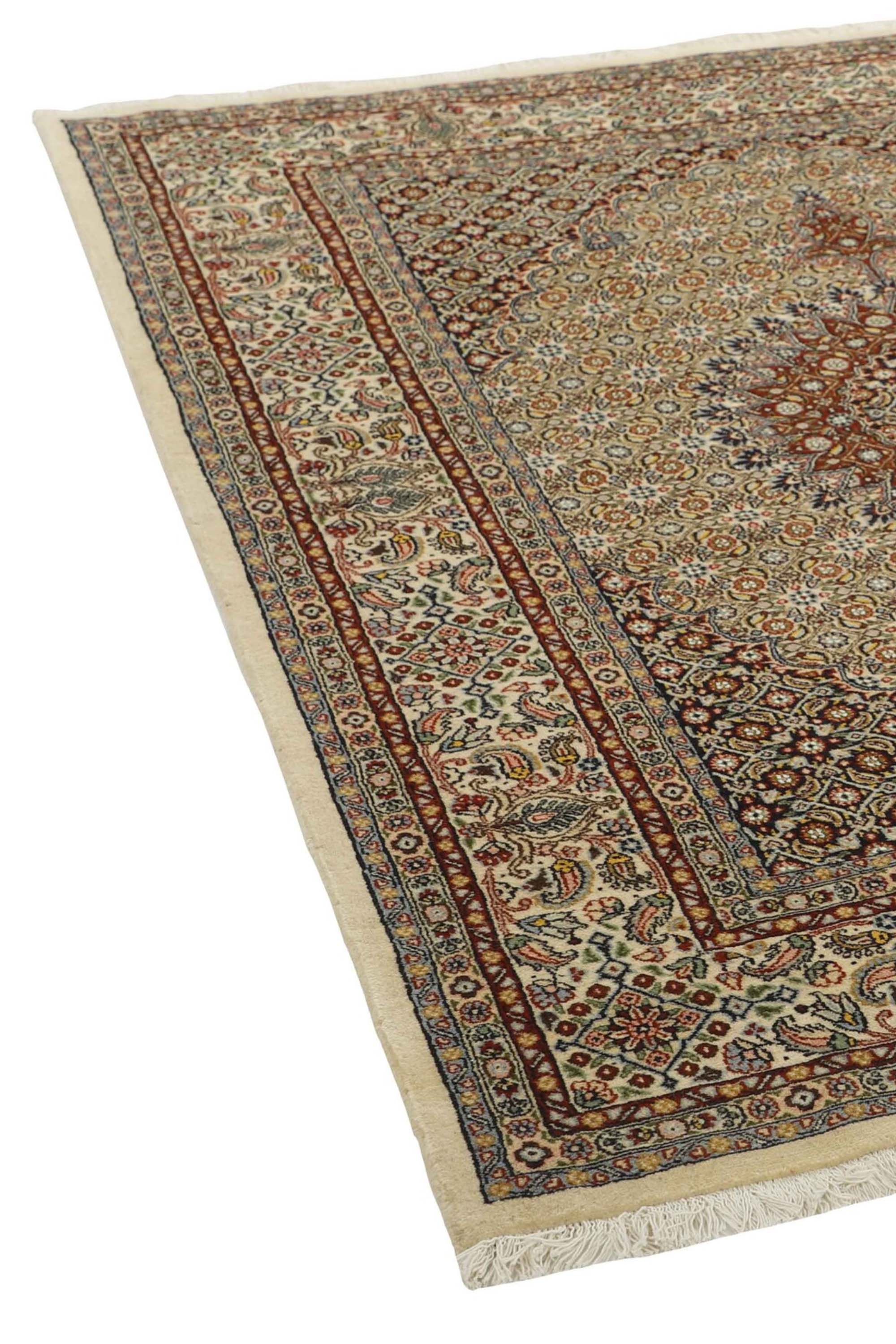 Authentic Persian Moud Mahi rug with brown and cream floral pattern