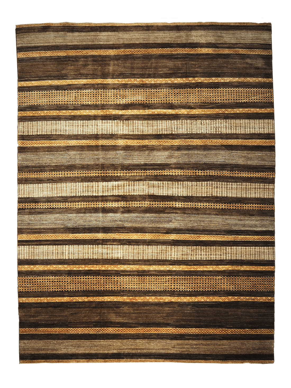 Authentic oriental rug with a striped design in brown