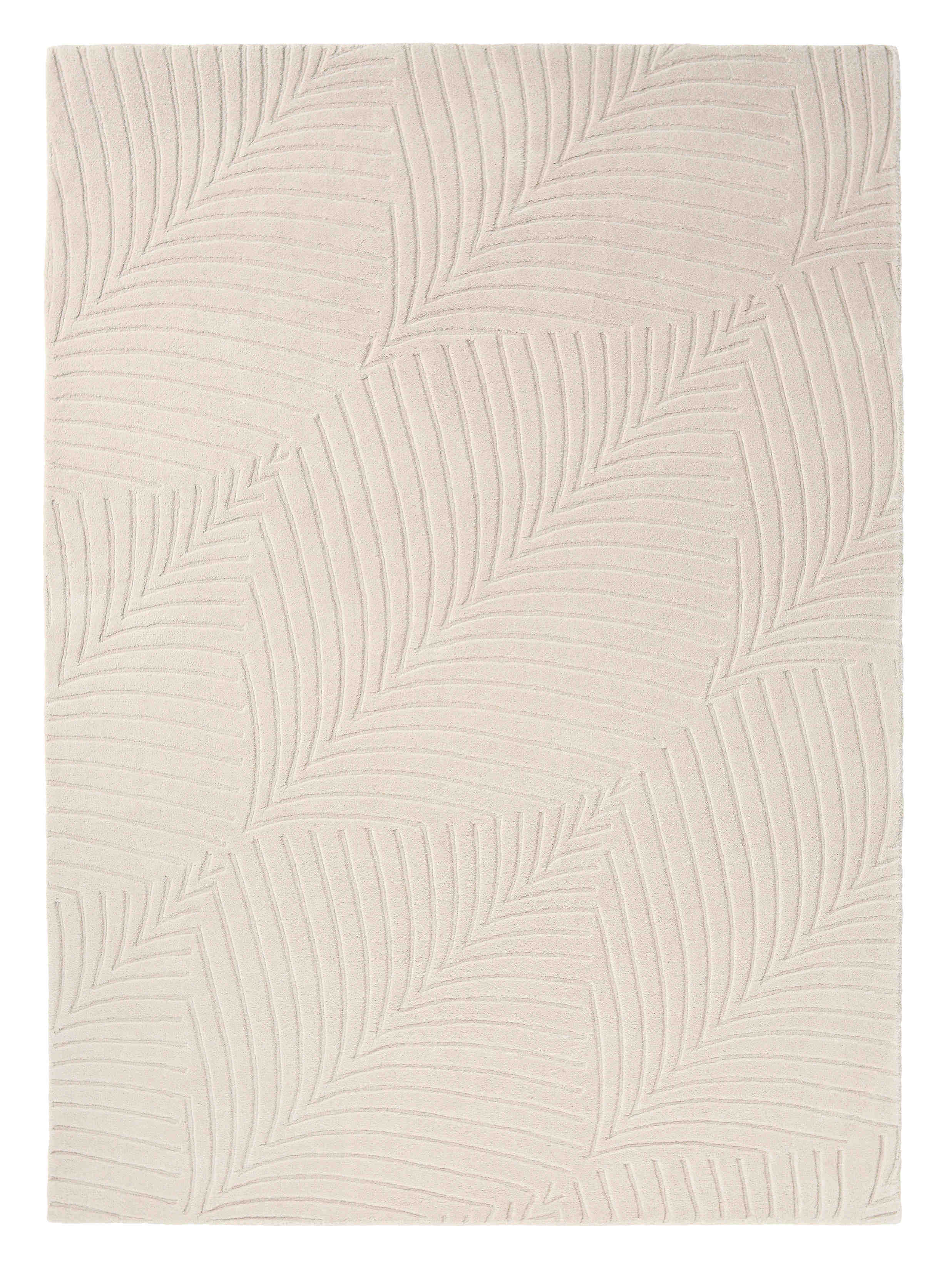 Rectangular beige rug with engraved leaf pattern