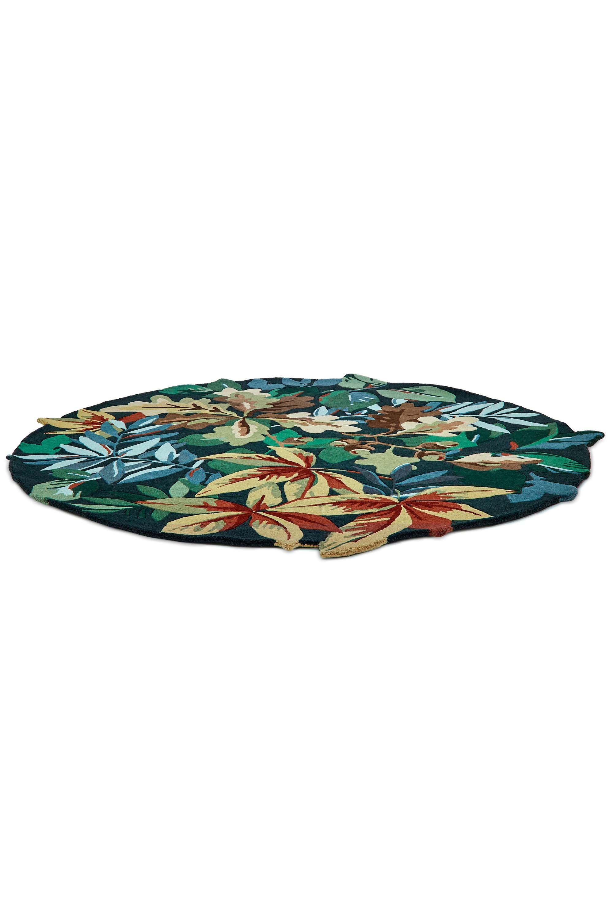 Circle floral rug with extruding pattern in blue and natural tones