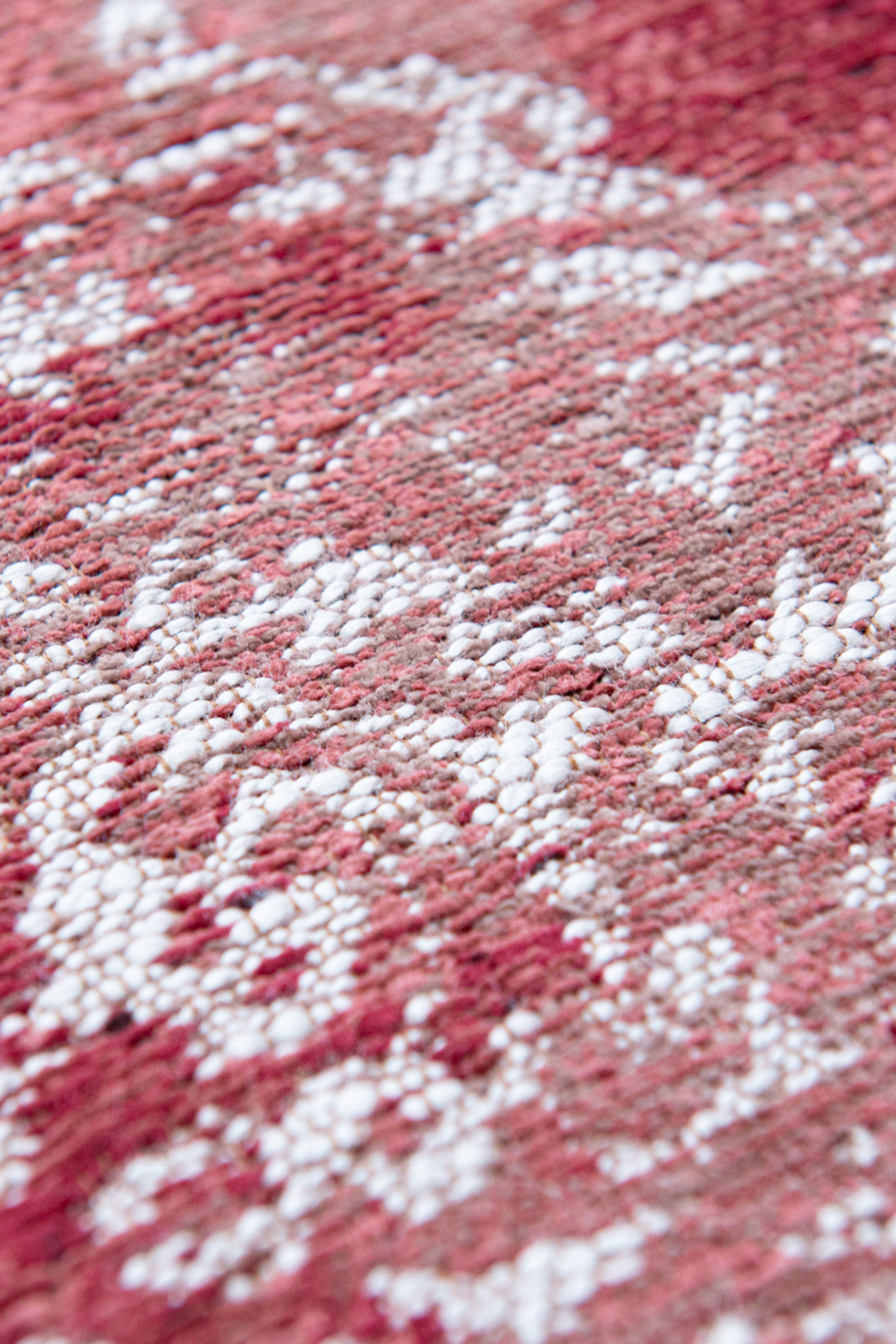 Red vintage Kirman-inspired rug with faded medallion pattern