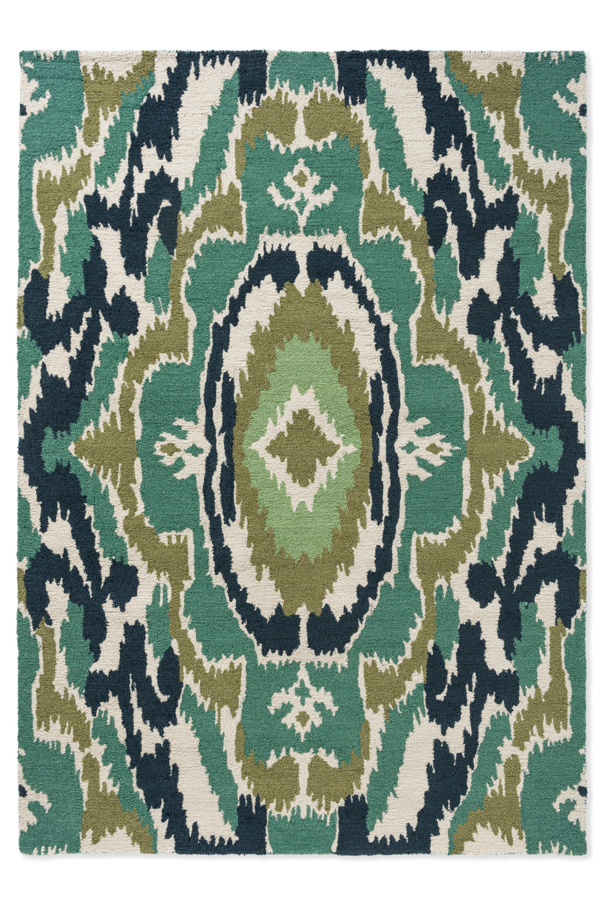 green, blue and navy abstract indoor/outdoor rug