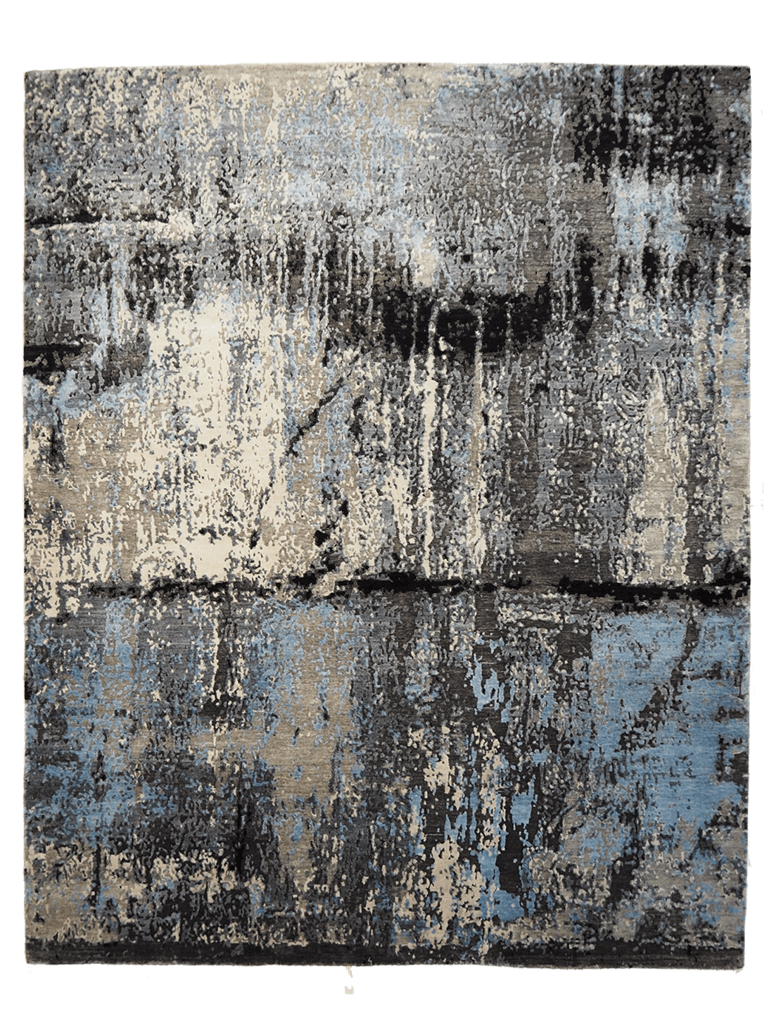 abstract area rug in grey, beige and blue
