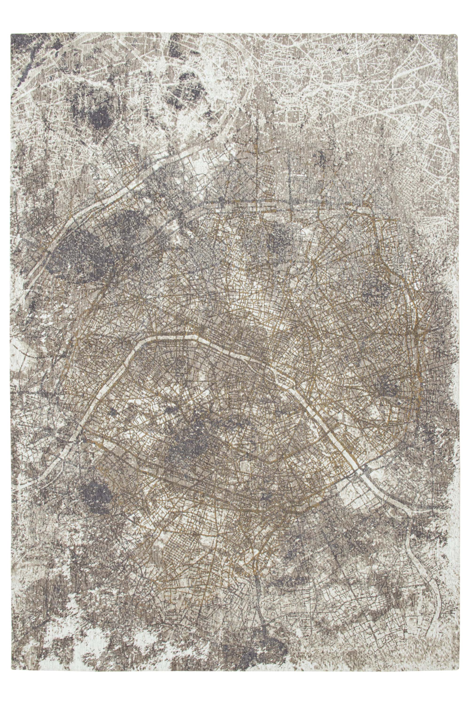 Silver abstract rug with a pattern inspired by the map of Paris