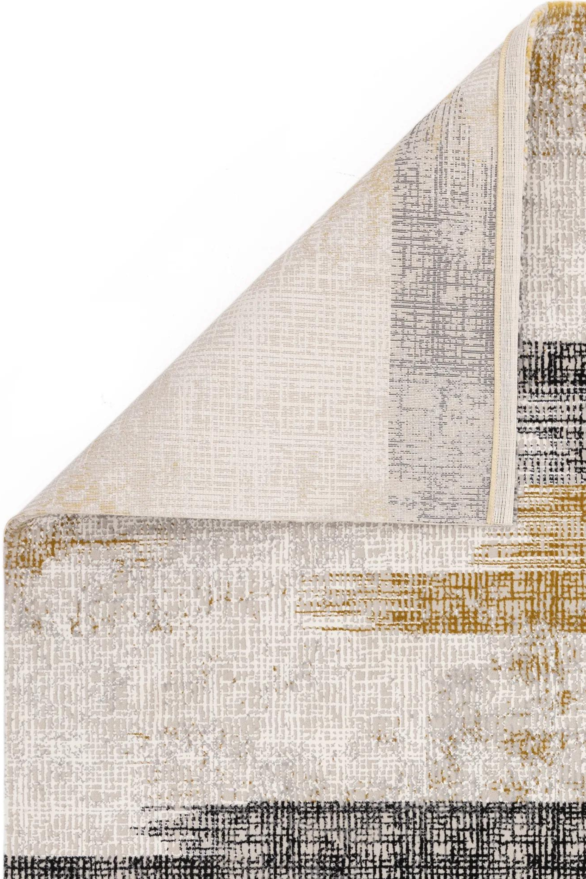 Modern flatweave rug with abstract gold design