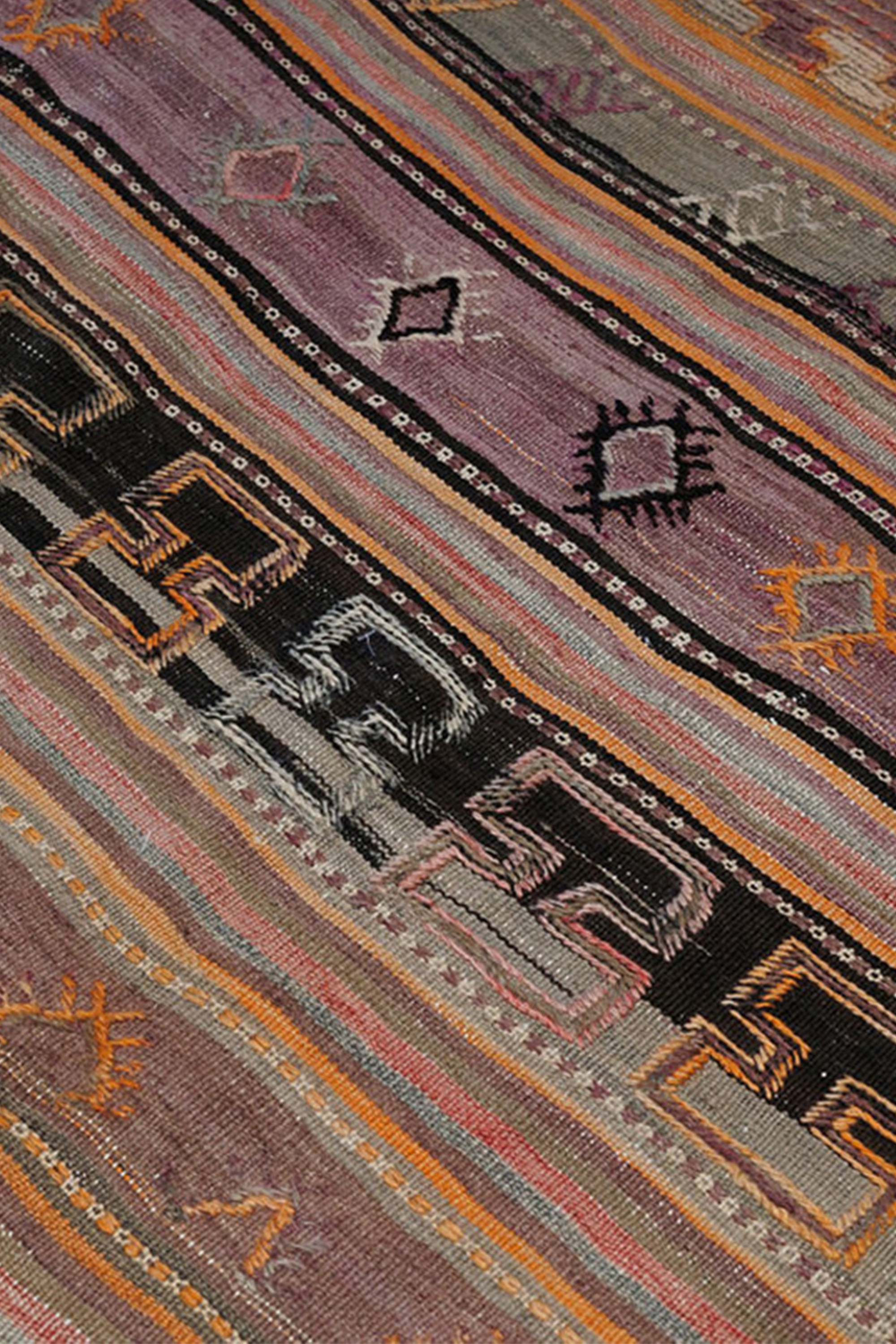 authentic persian runner with tribal geometric design in orange, purple, black, and green
