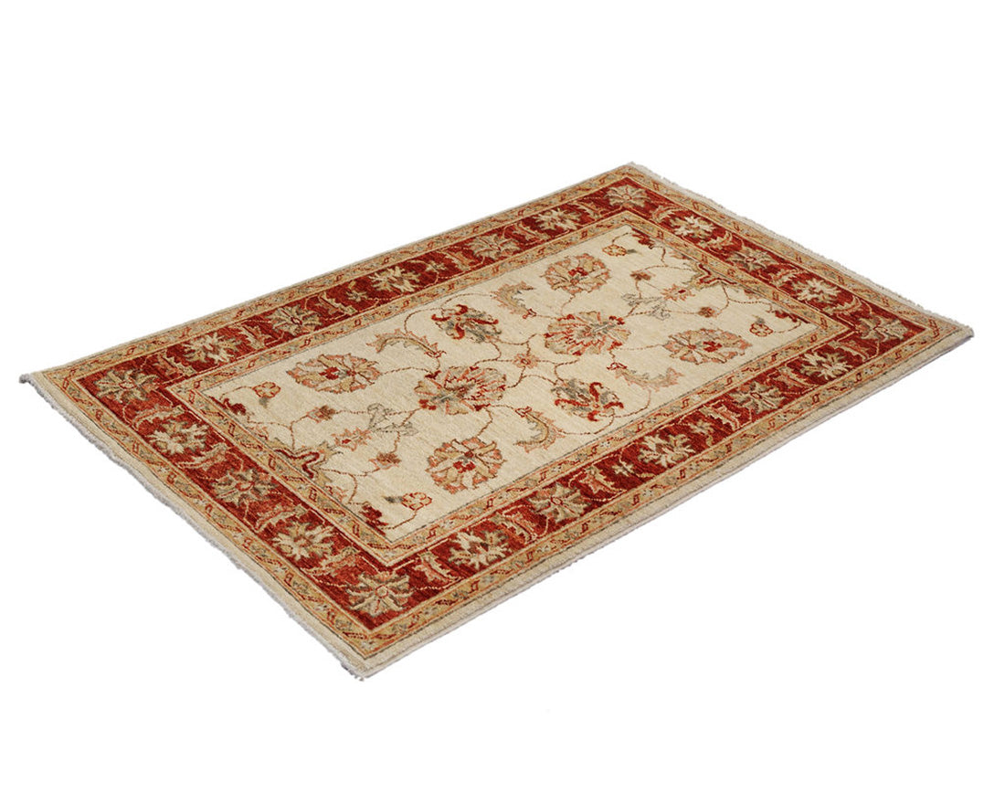 authentic oriental rug with delicate floral pattern in red and beige