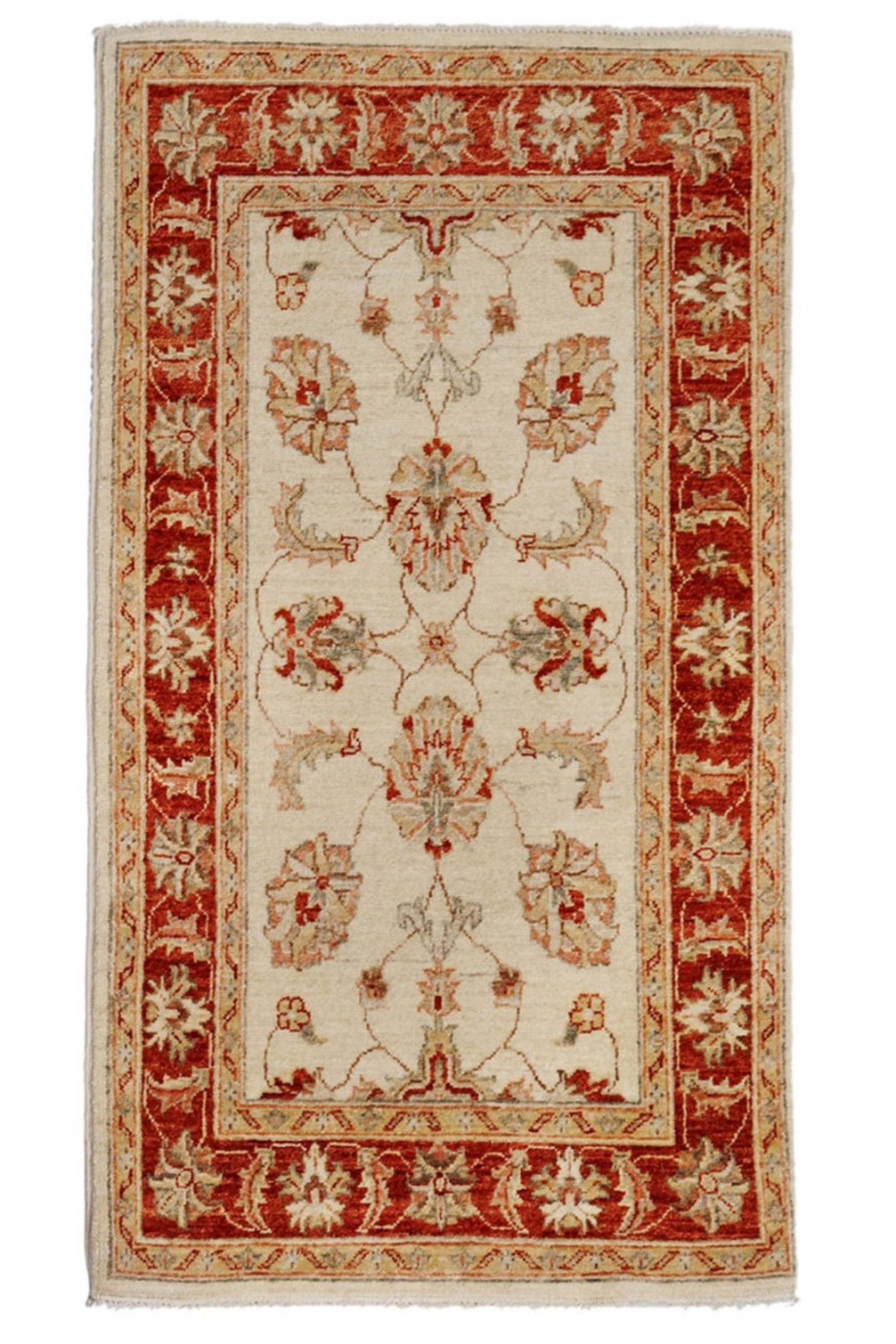 authentic oriental rug with delicate floral pattern in red and beige