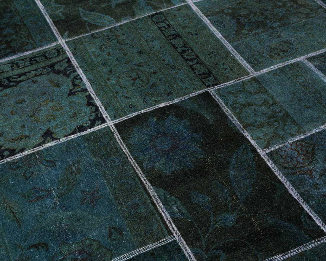 authentic green and black patchwork persian rug