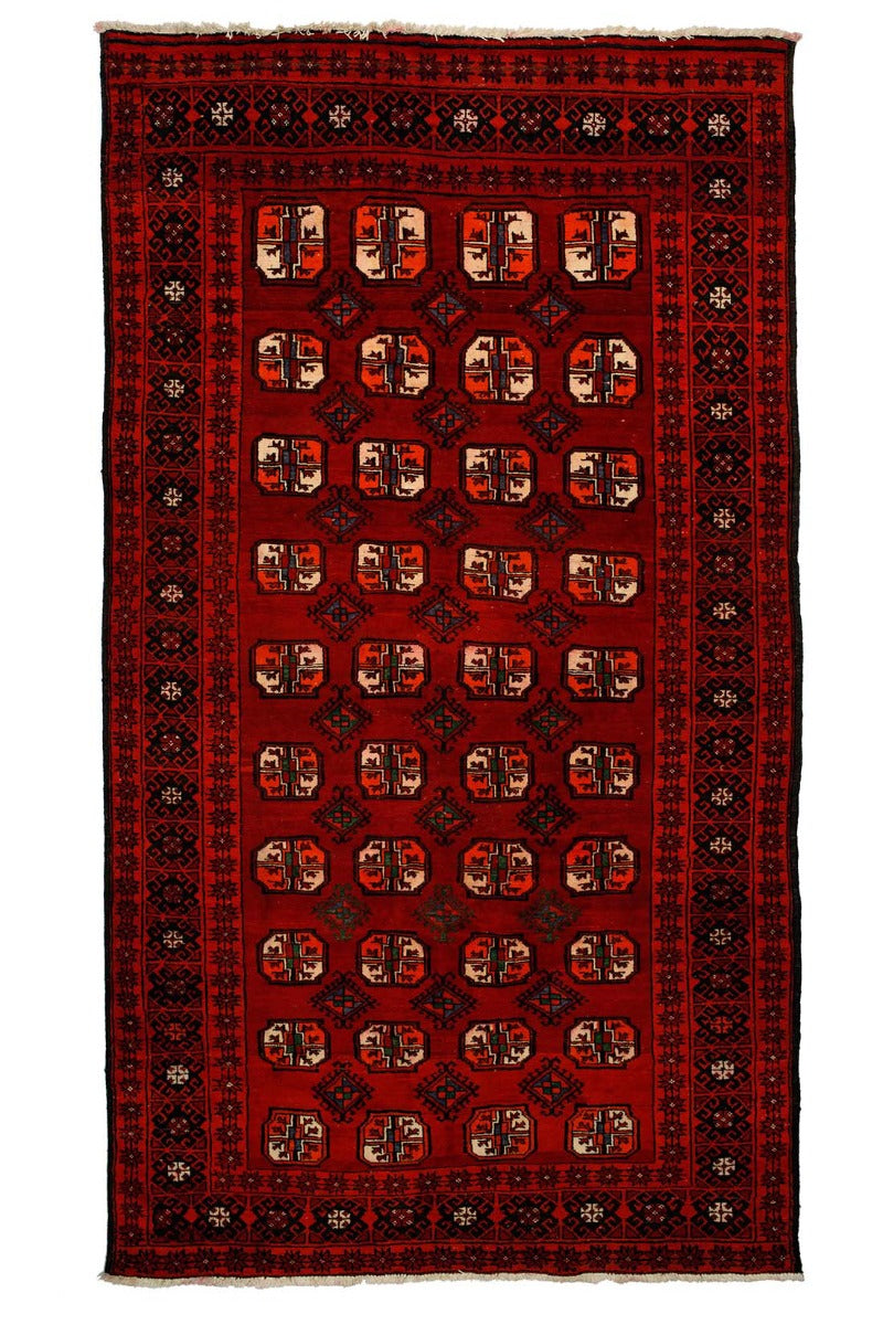 authentic oriental runner with traditional tribal geometric design in red ivory and black