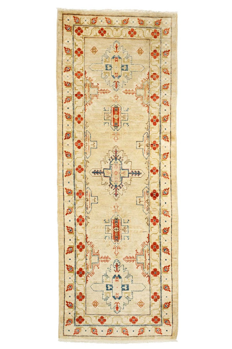 authentic oriental runner with delicate floral pattern in beige red and blue 