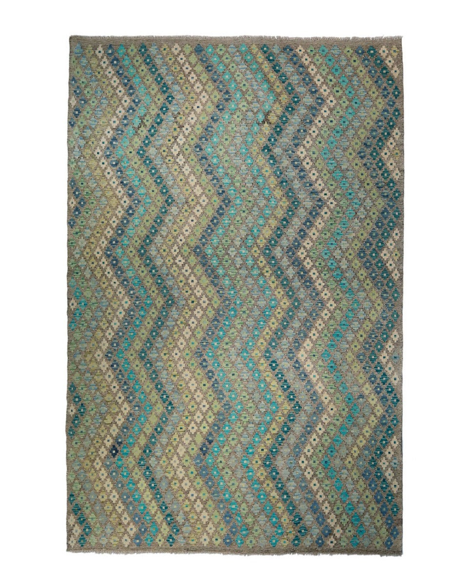authentic persian kelim flatweave rug with traditional geometric design in multicolour