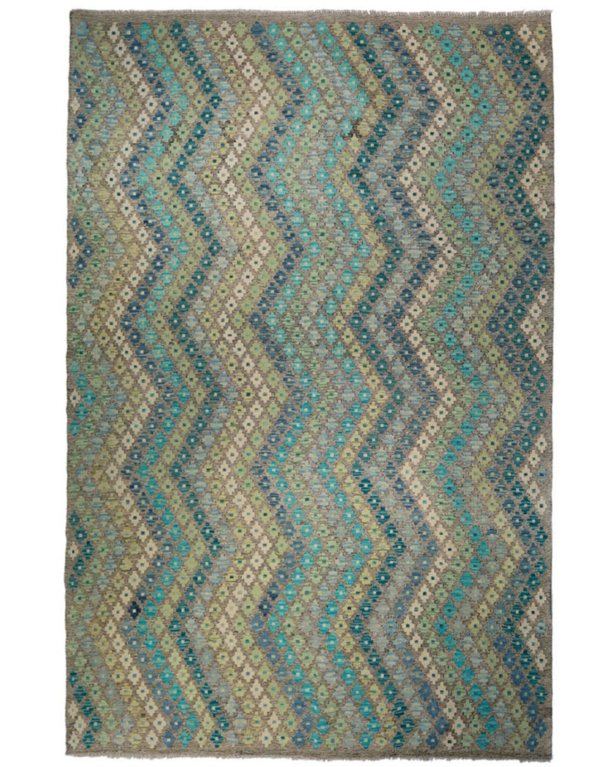 authentic persian kelim flatweave rug with traditional geometric design in multicolour