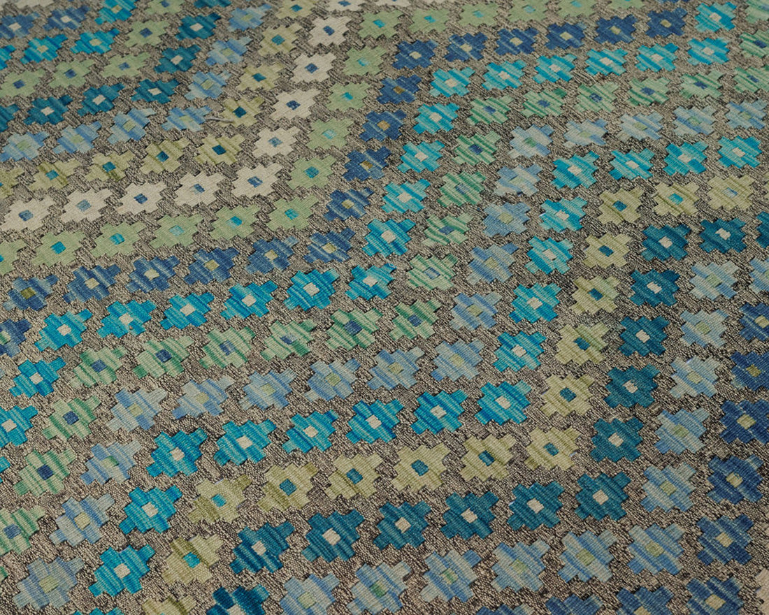 authentic persian kelim flatweave rug with traditional geometric design in multicolour
