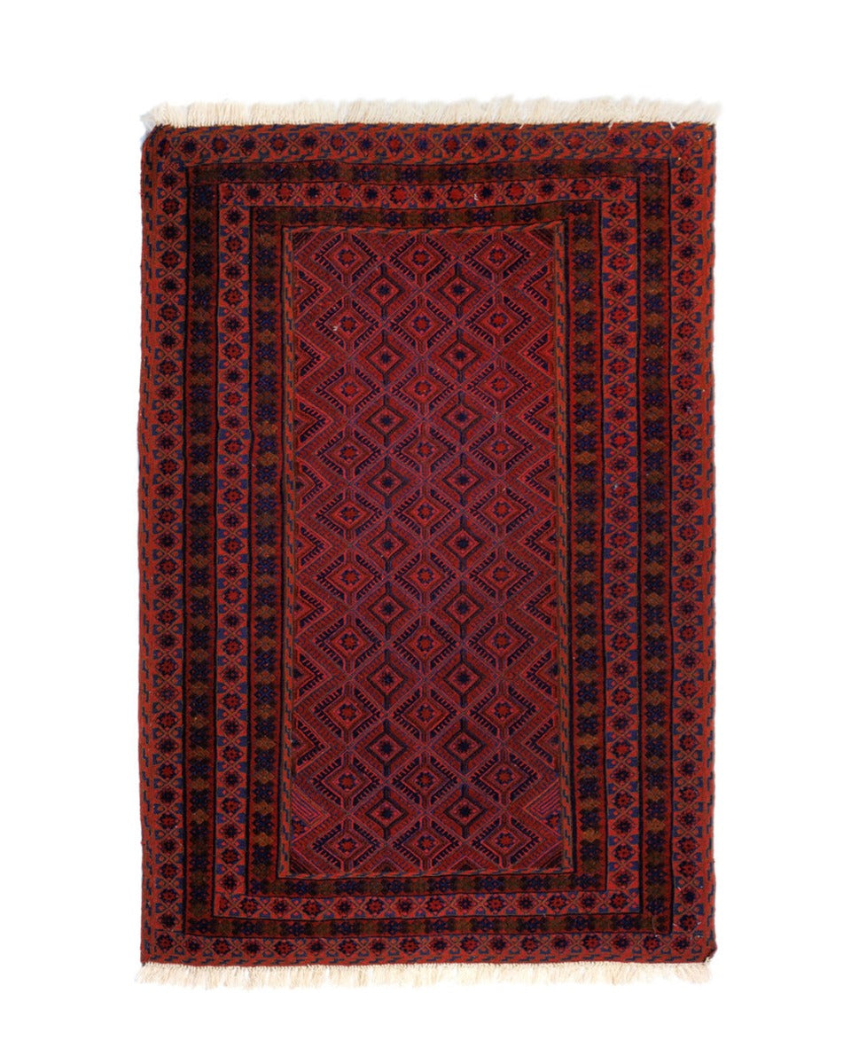 authentic oriental rug with traditional tribal geometric design in red