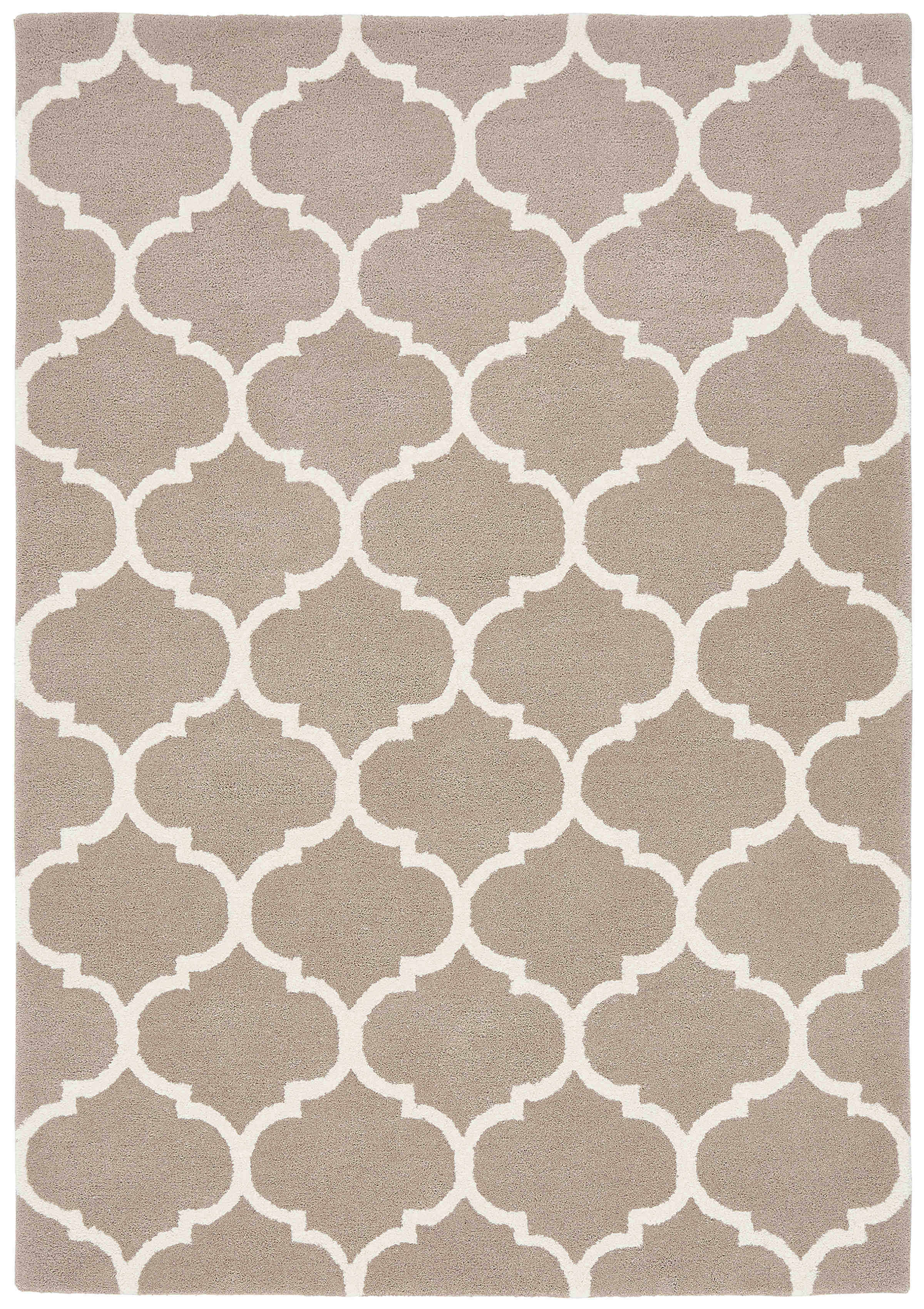 beige geometric rug with an ogee pattern