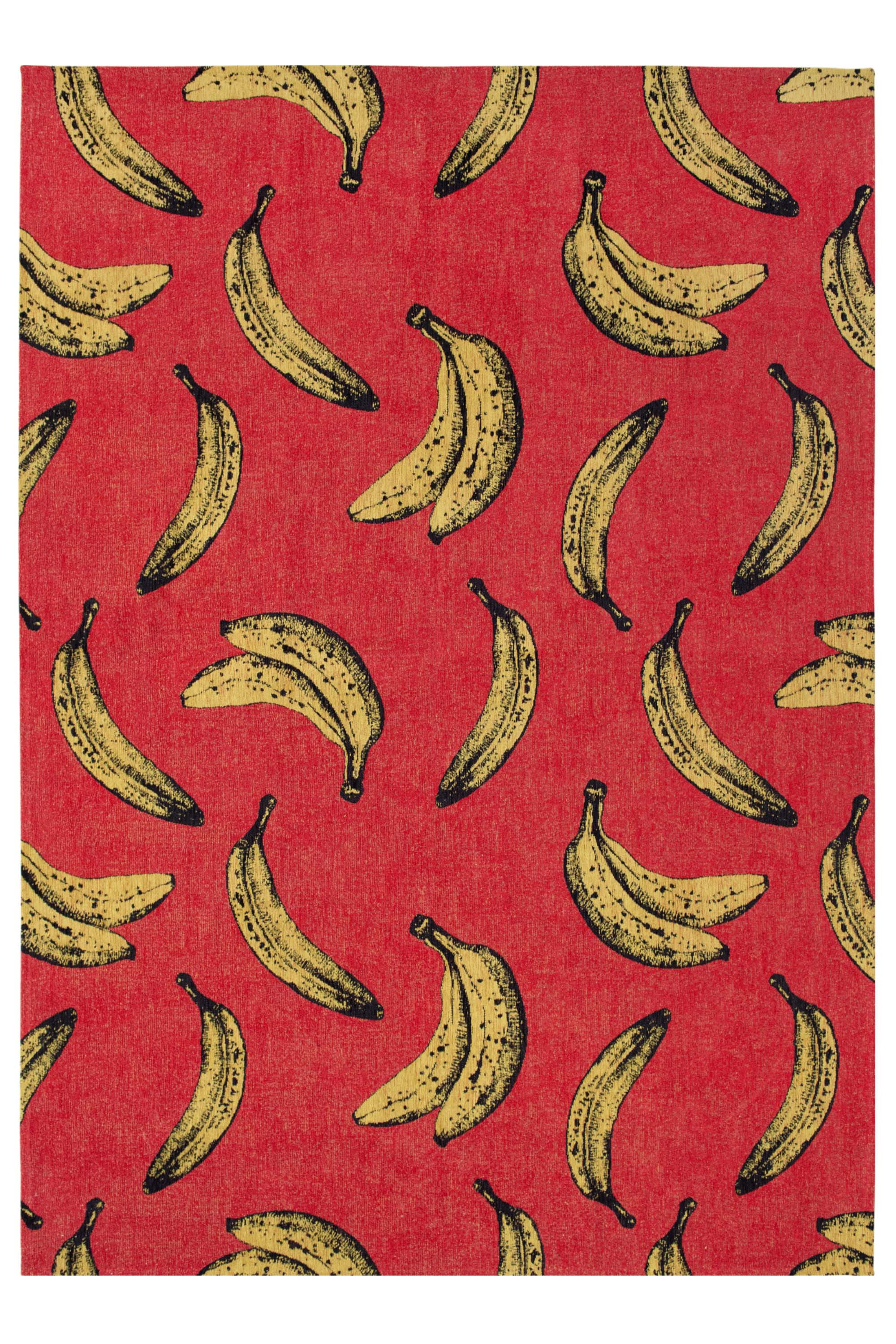 Modern red rug with repeated banana motif