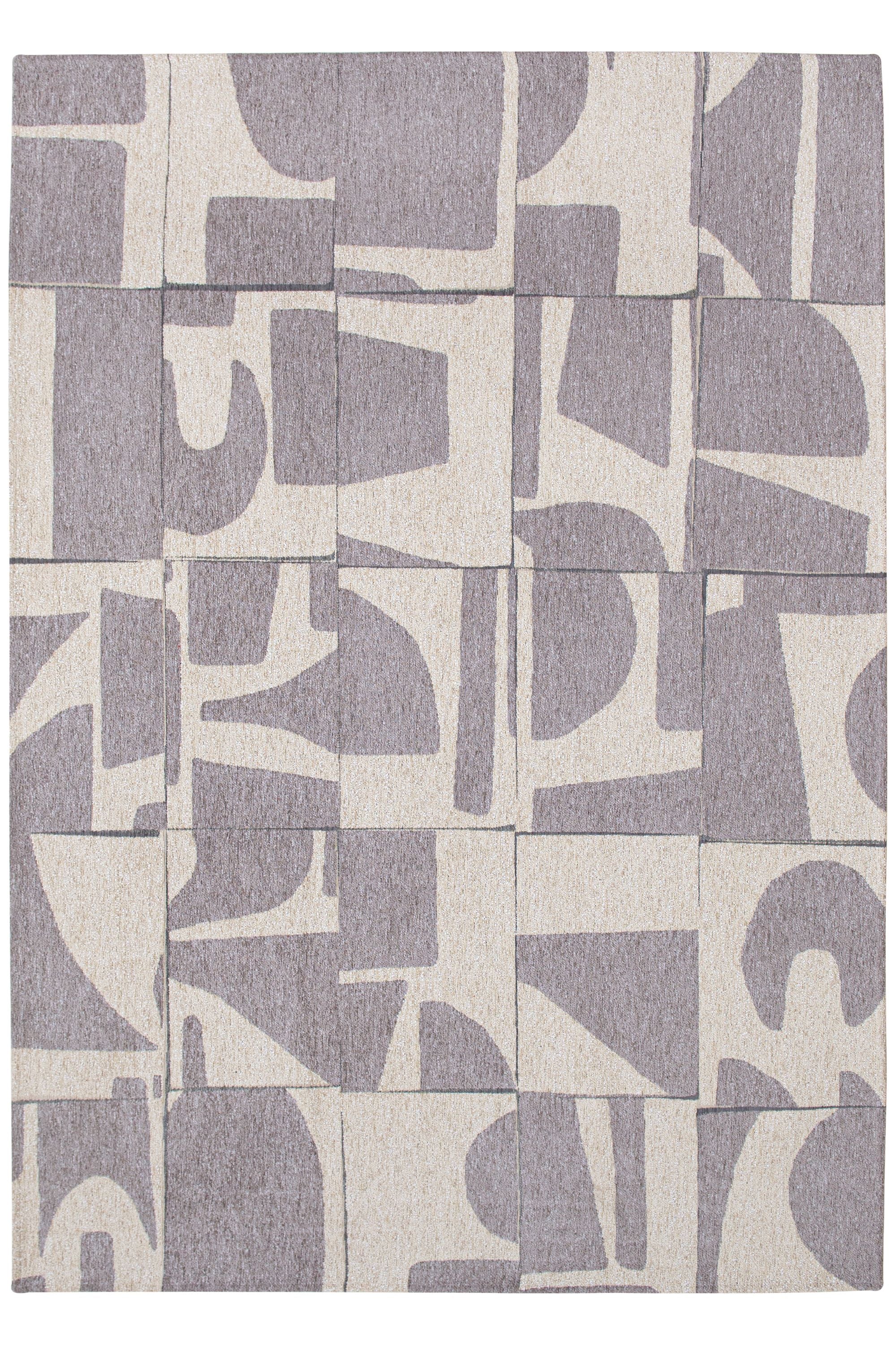 Modern abstract rug with grey patchwork pattern