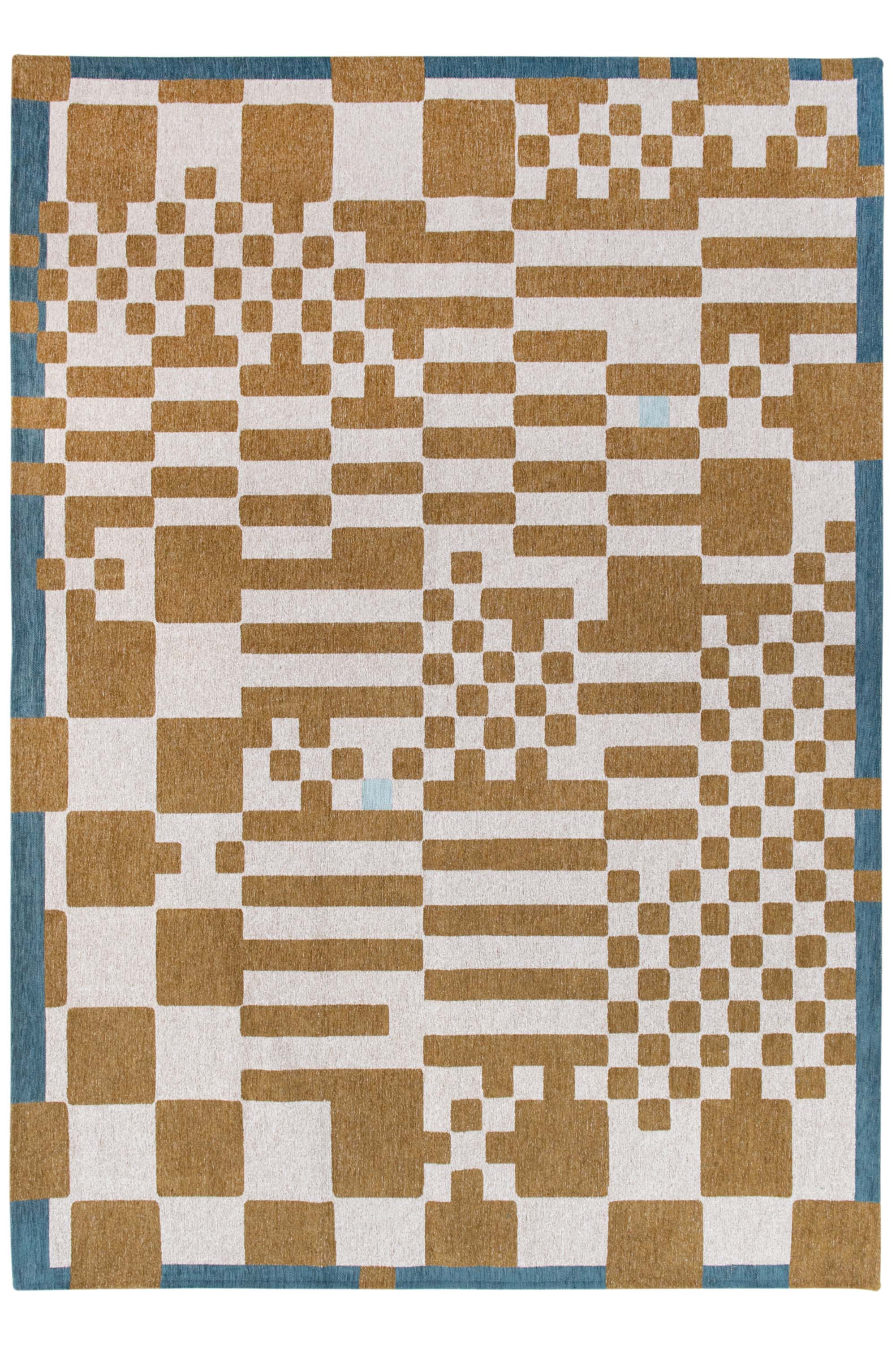 Abstract geometric rug with yellow, green, and white tones