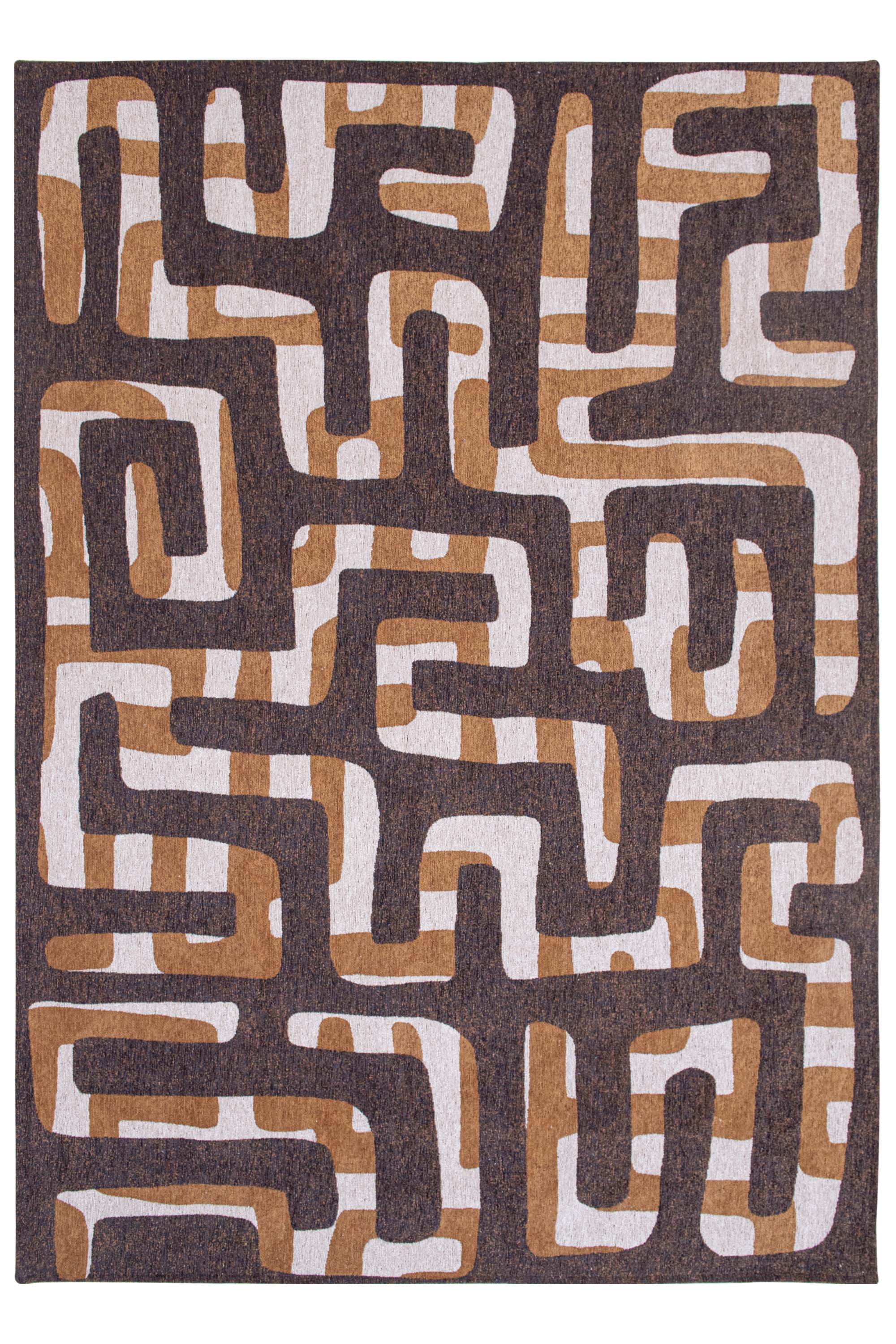 Modern abstract rug with brown maze pattern