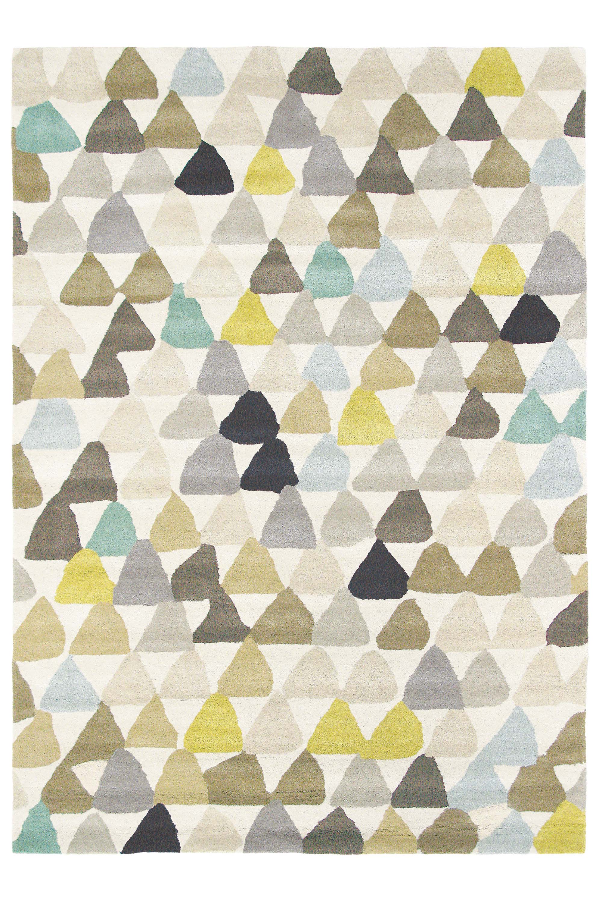Cream rug with green and blue geometric pattern