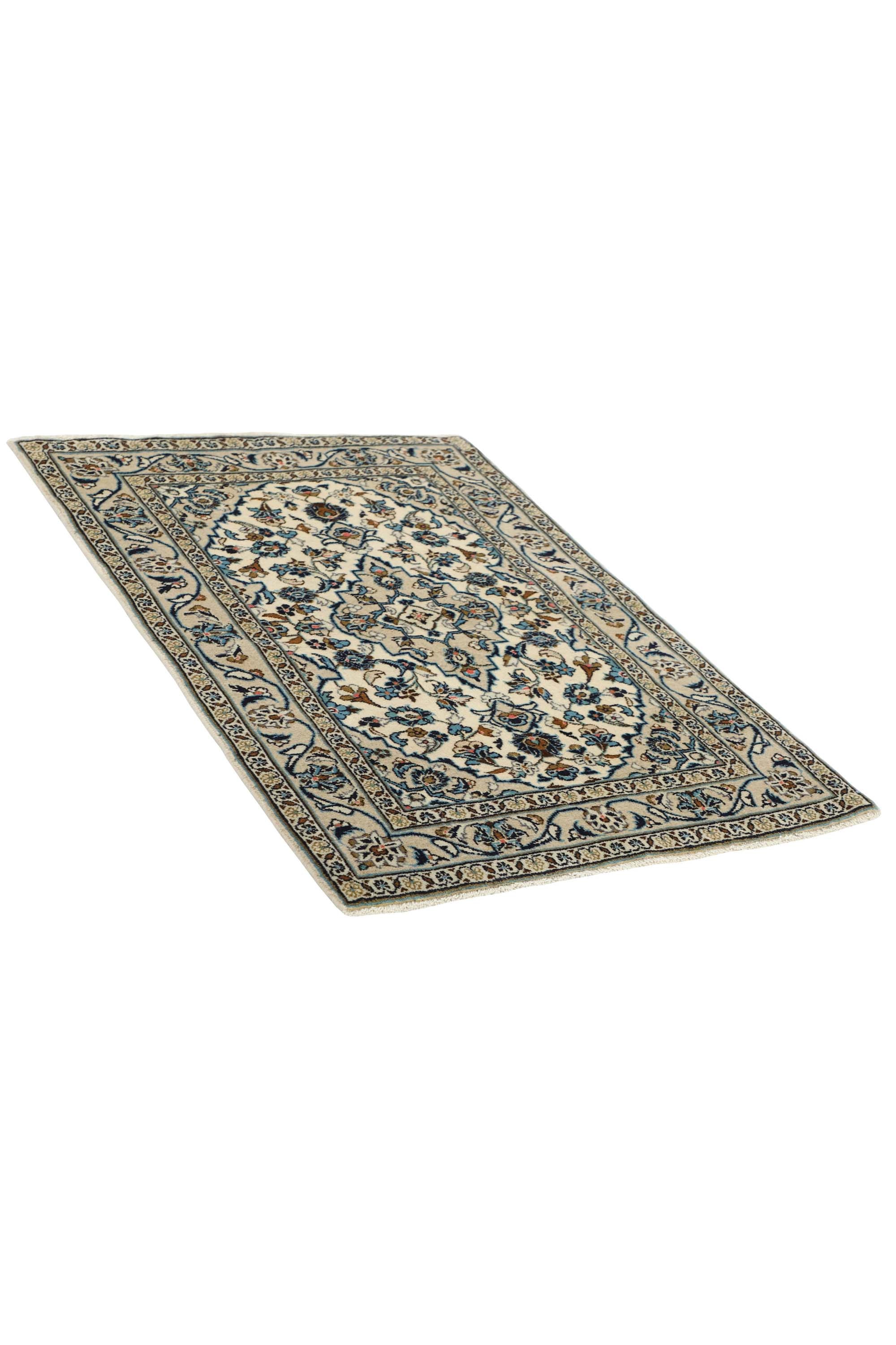 Cream and blue bordered Persian Keshan Fine rug